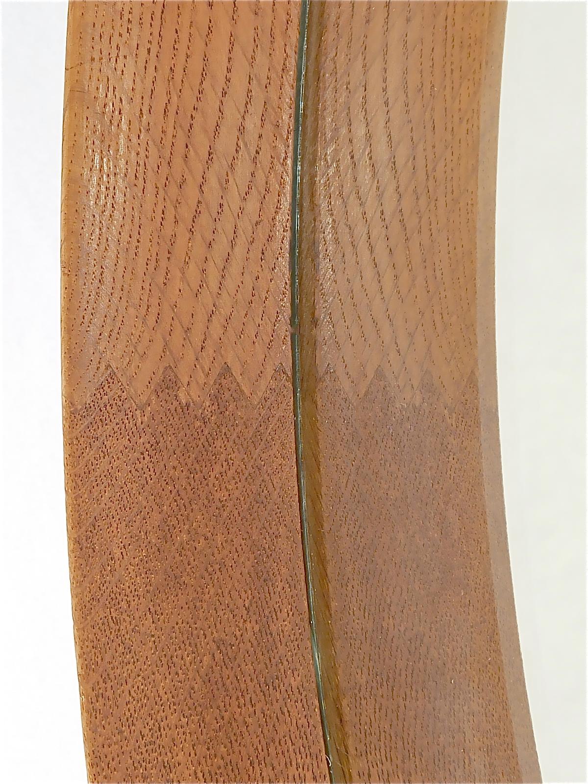 Mid-20th Century Signed Round Wall Mirror Vittsjö Östen Kristiansson Oak Wood Leather, 1960s For Sale