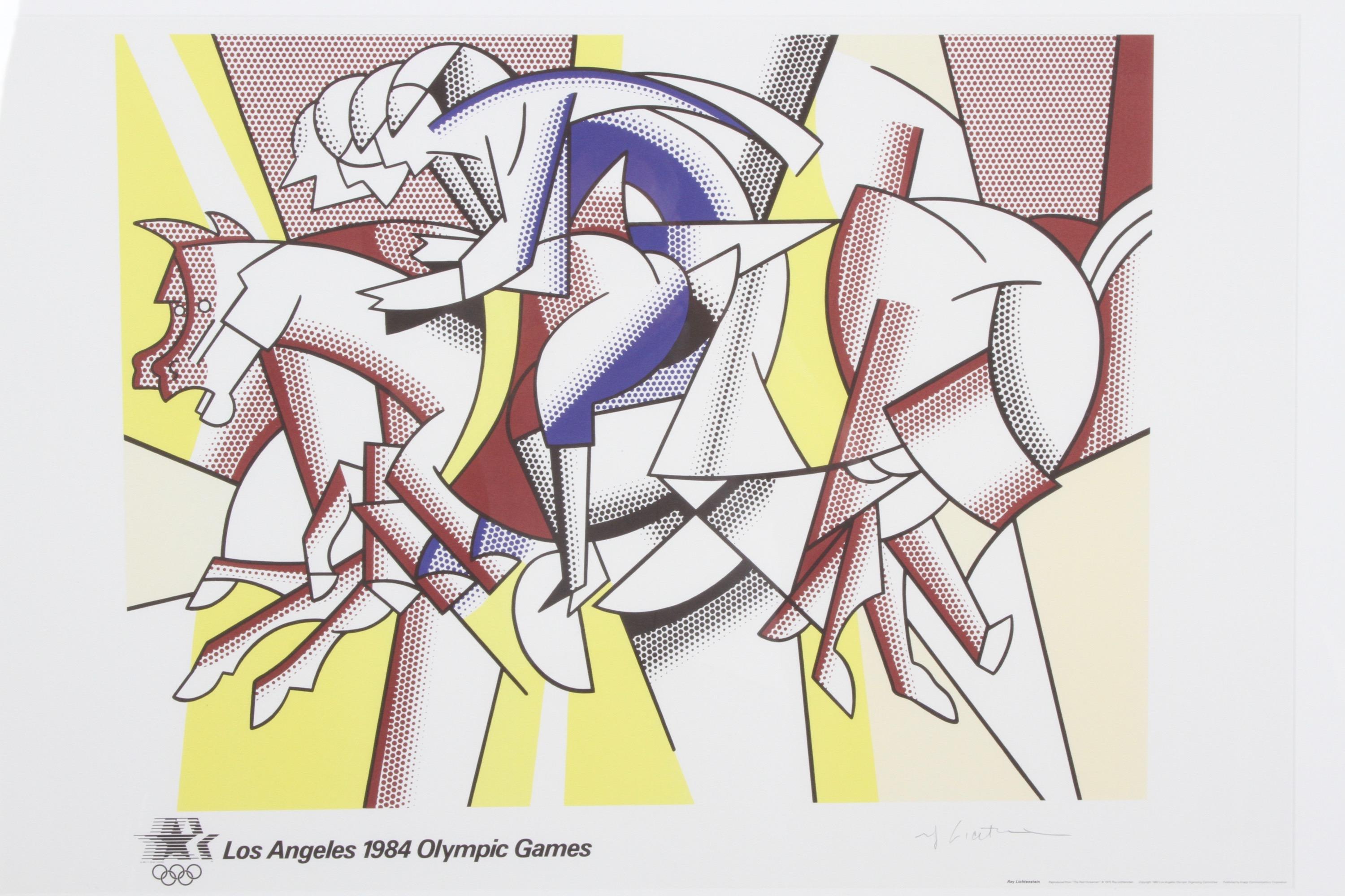 Pop artist Roy Lichtenstein (1923-1997) 1984 Los Angeles Olympic Poster Original Red Horseman. This is one of only 750 hand signed lithographic posters, published in 1982 to celebrate the 1984 Los Angeles, reported that only a few hundred remain
