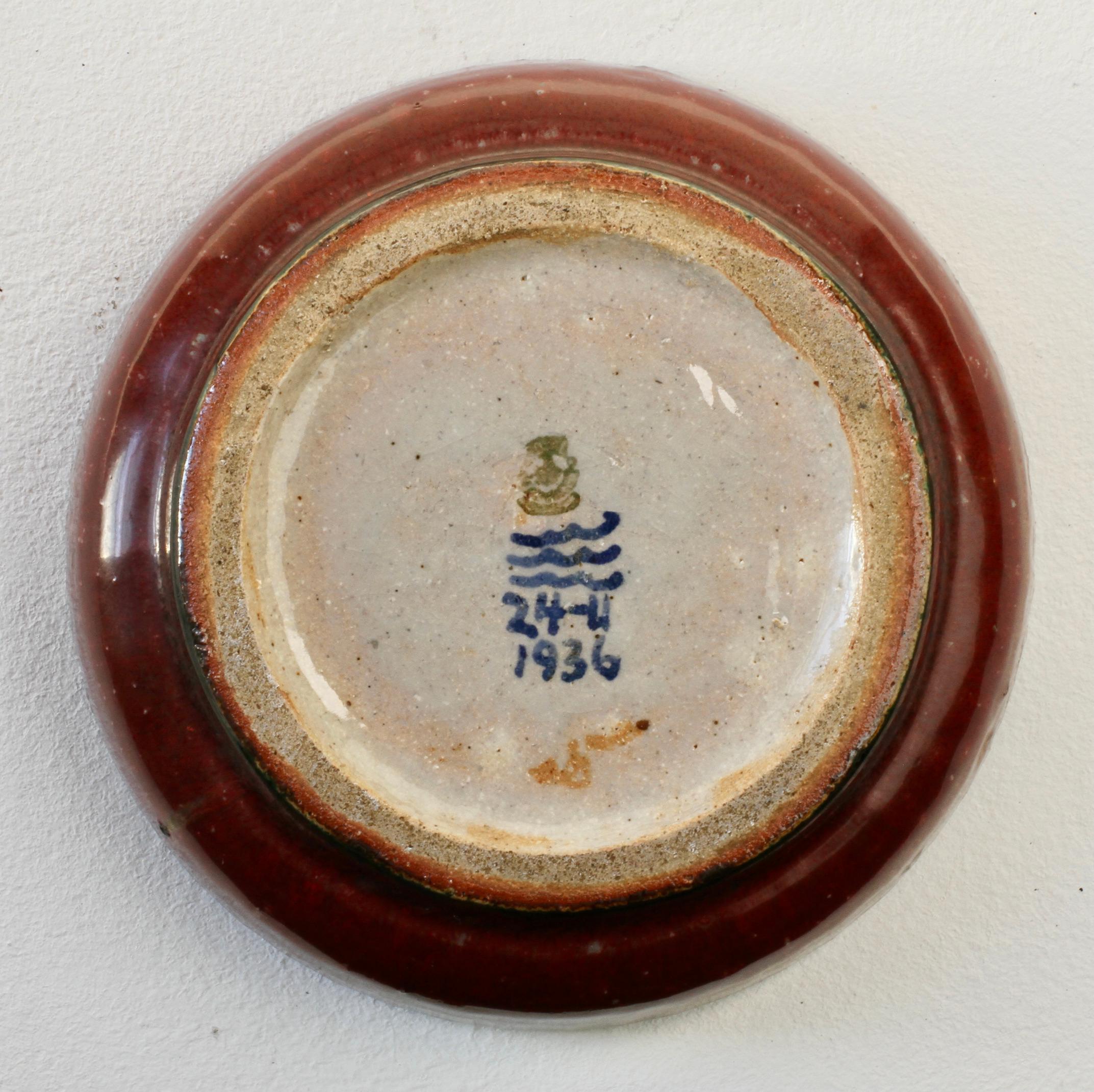 Post-Modern Signed Royal Copenhagen Hand Thrown Red Glaze Pottery Bowl, Dish or Ashtray 1936