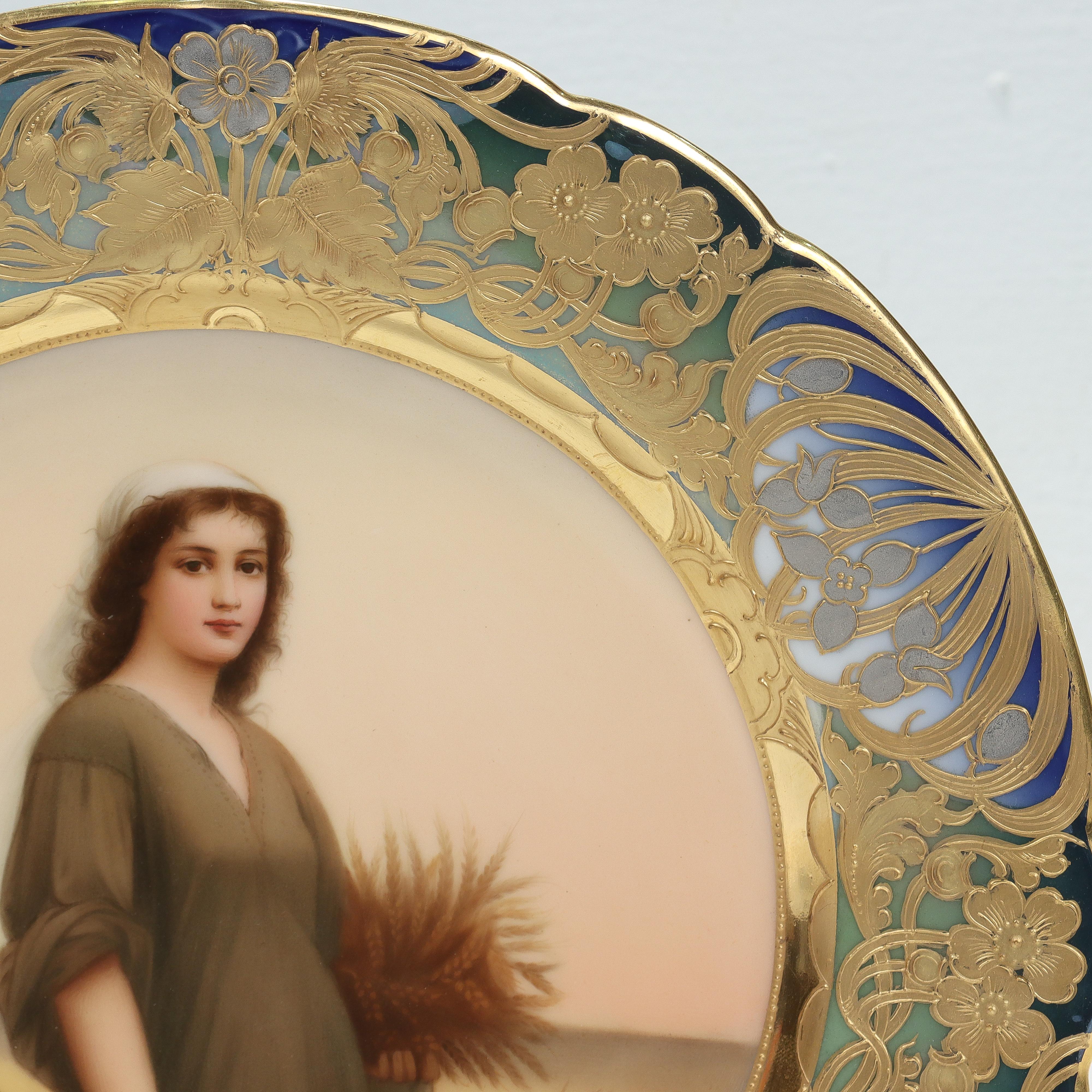 Signed Royal Vienna Porcelain Portrait Cabinet Plate with Platinum & Raised Gold For Sale 5