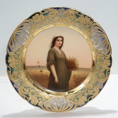 Signed Royal Vienna Porcelain Portrait Cabinet Plate with Platinum & Raised Gold