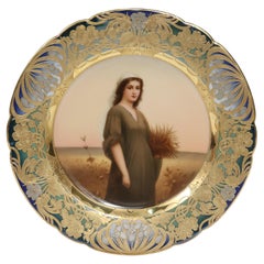 Signed Royal Vienna Porcelain Portrait Cabinet Plate with Platinum & Raised Gold