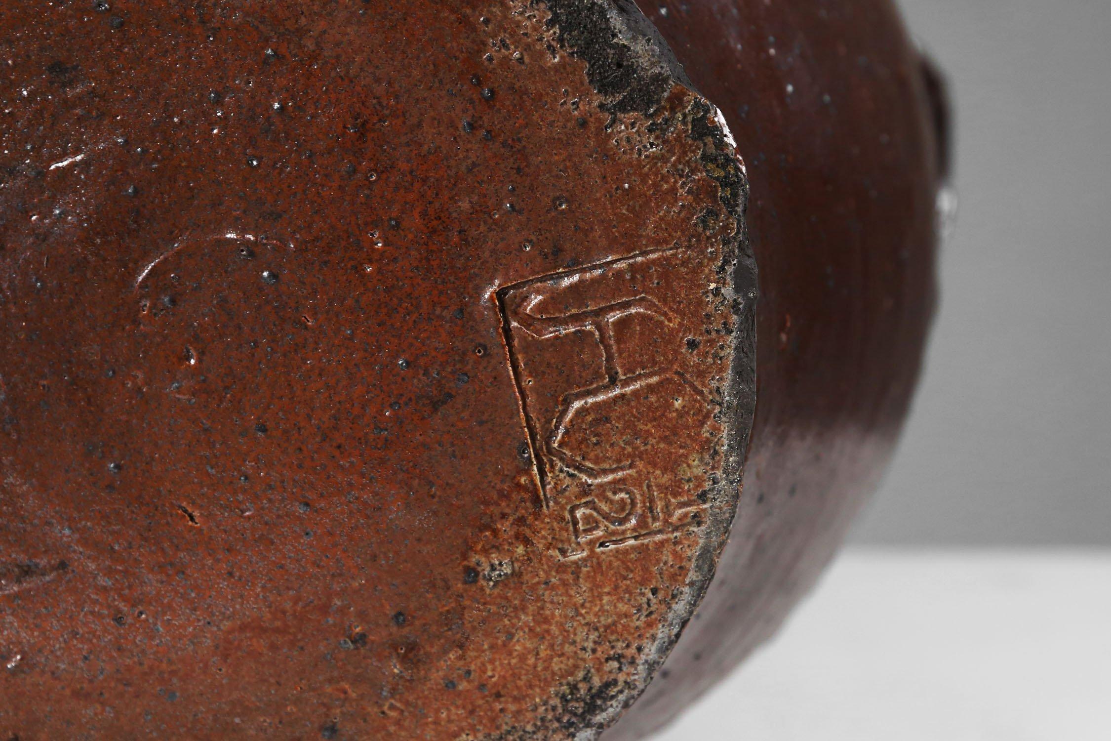 Vaso rustico di grandi dimensioni in ceramica marrone smaltata, firmato, Belgio, 1800 in vendita 3