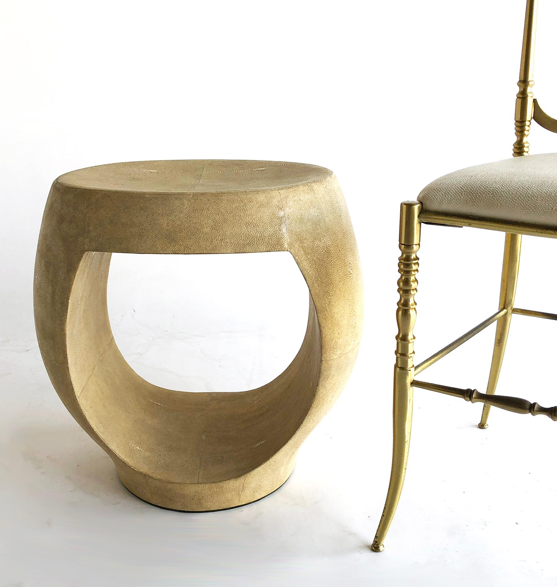 Signed R&Y Augousti Shagreen Stool or Side Table In Excellent Condition In Los Angeles, CA