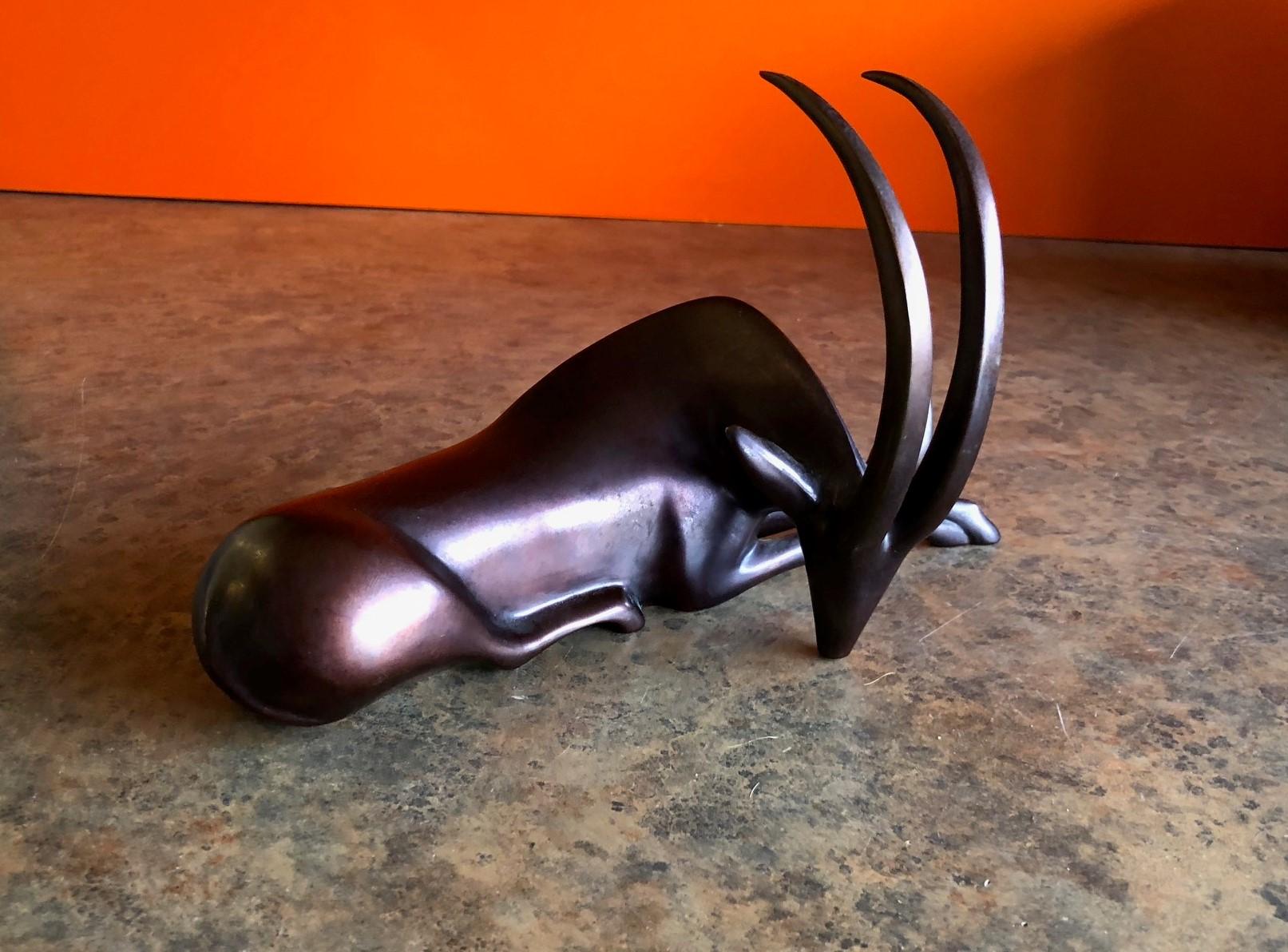 Bronze Signed Sable Antelope Figure by Loet Vanderveen