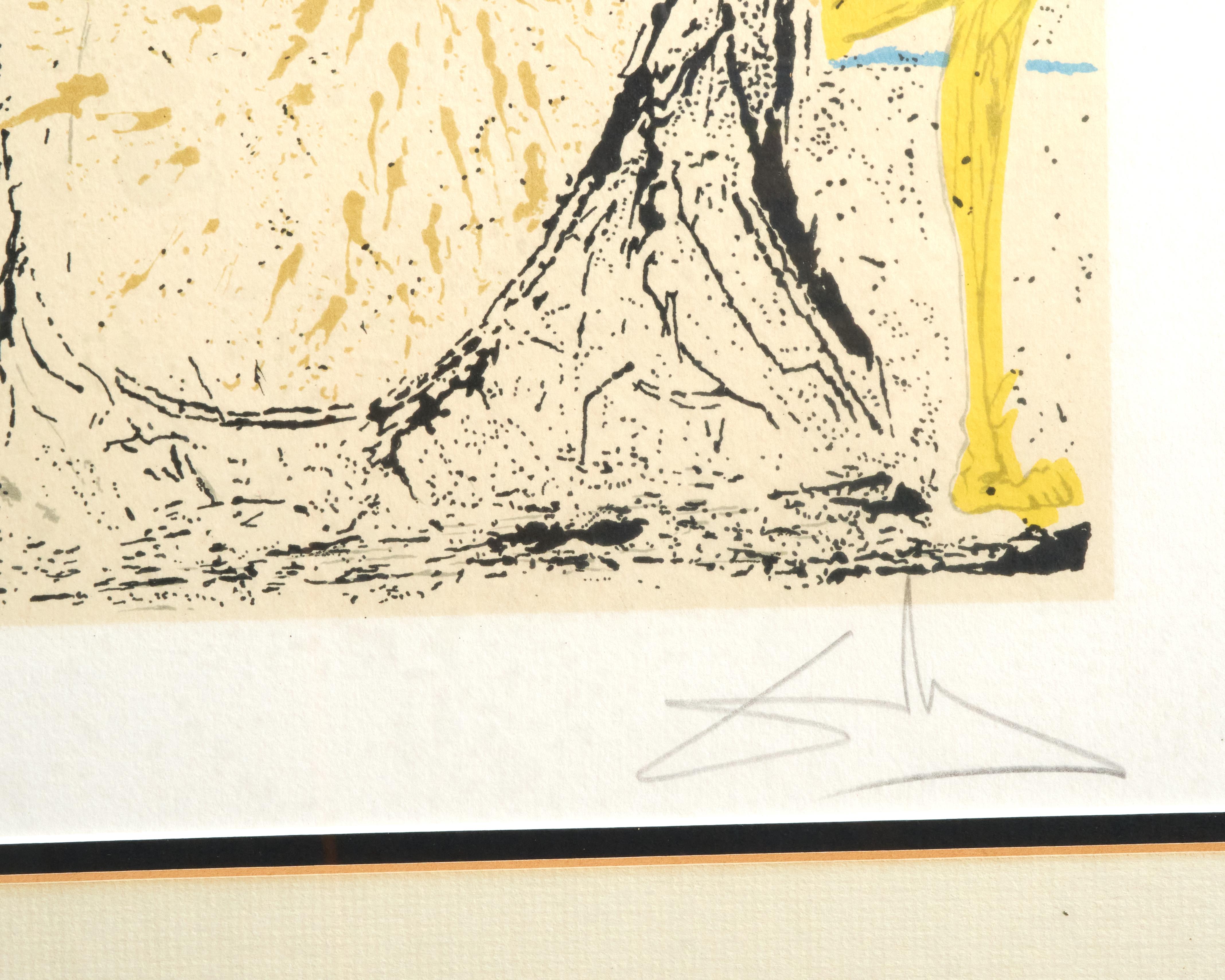 20th Century Signed Salvador Dali, 'Don Quixote Overwhelmed', Editioned Etching/Lithograph