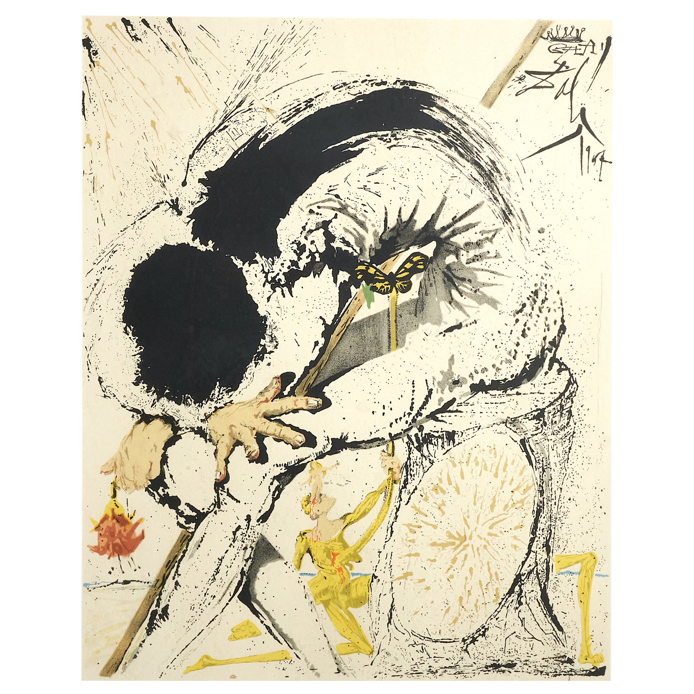 Signed Salvador Dali, 'Don Quixote Overwhelmed', Editioned Etching/Lithograph