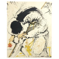 Signé Salvador Dali, « Don Quixote Overwhelmed », eau-forte/lithographie éditée
