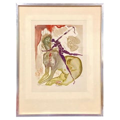 Signed Salvador Dali Surrealist Wood Cut Print