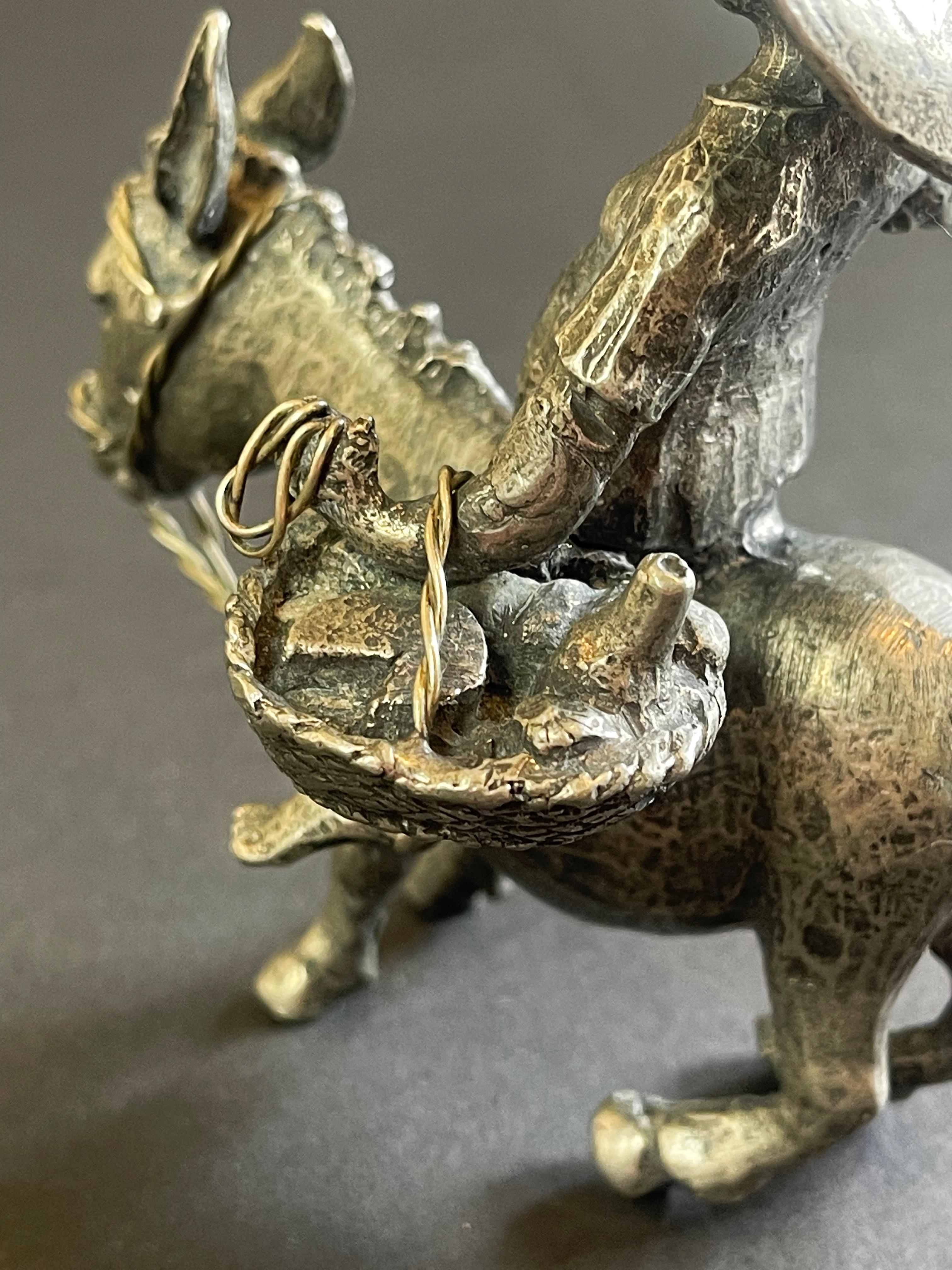 Signed Sancho Panza Riding his Donkey, Pewter Figurine by Michel Laude, France For Sale 2