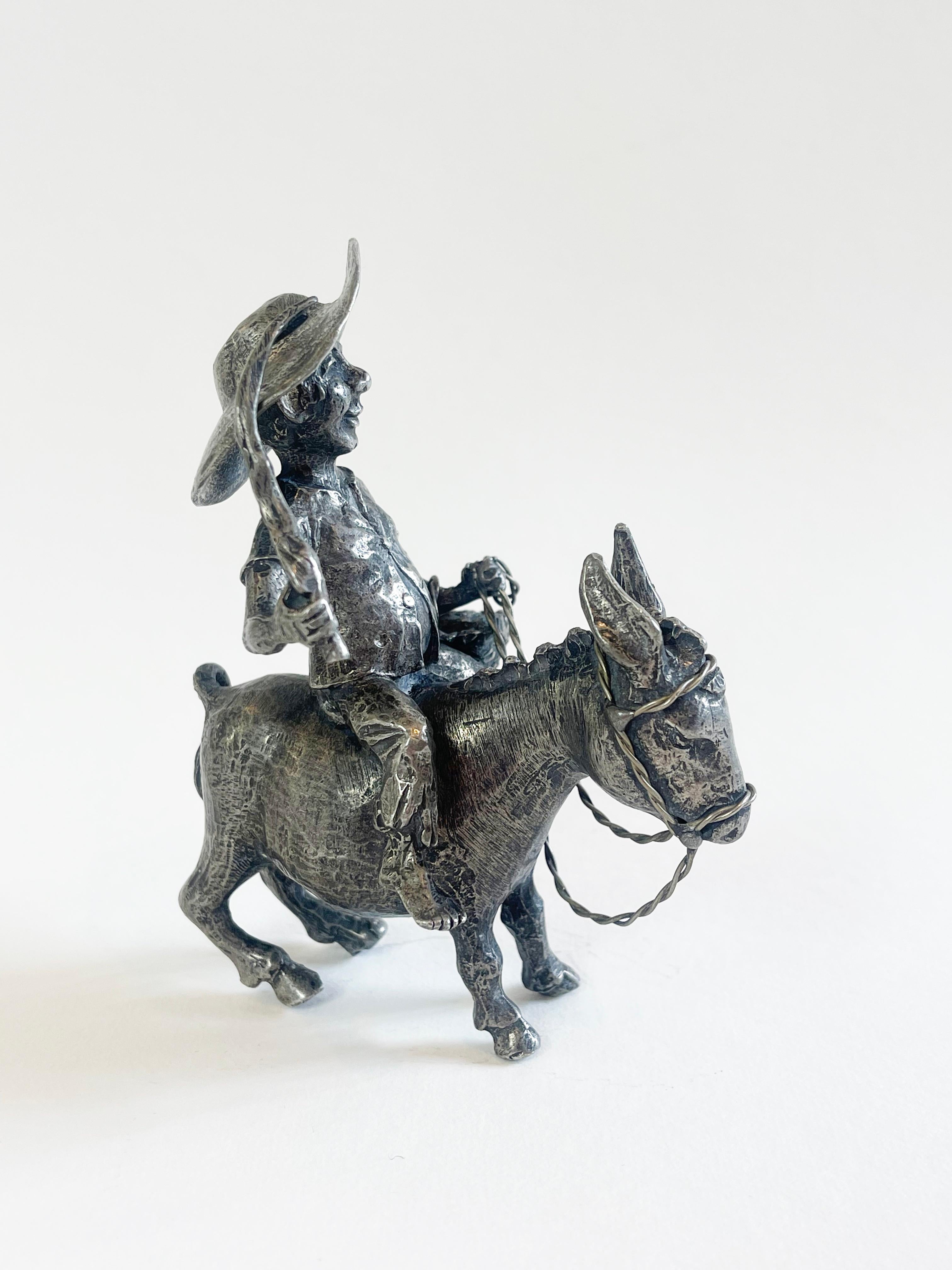 Mid-Century Modern Signed Sancho Panza Riding his Donkey, Pewter Figurine by Michel Laude, France For Sale