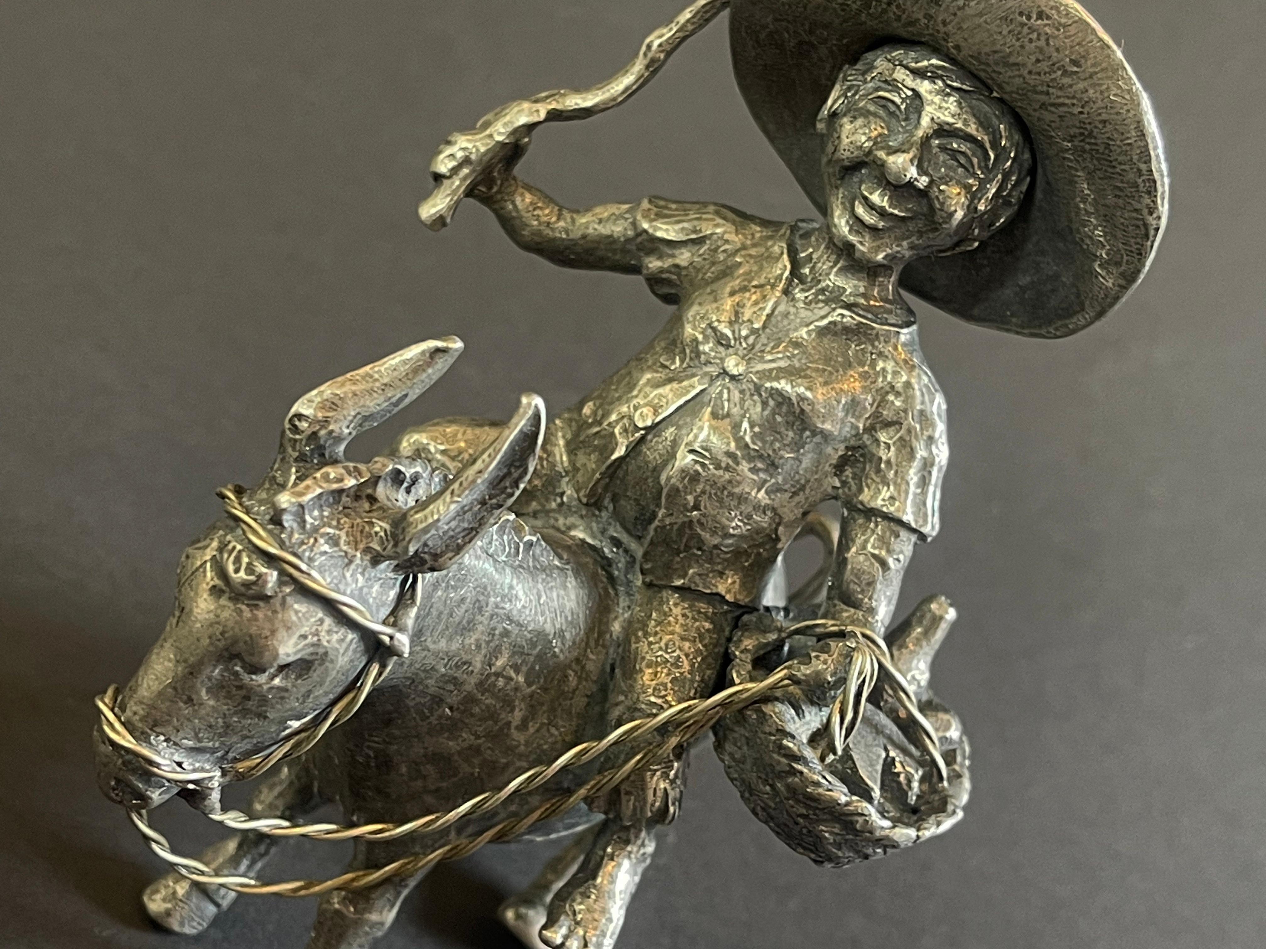 Sancho Panza montado en su burro, estatuilla de estaño esculpida por Michel Laude, Francia Francés