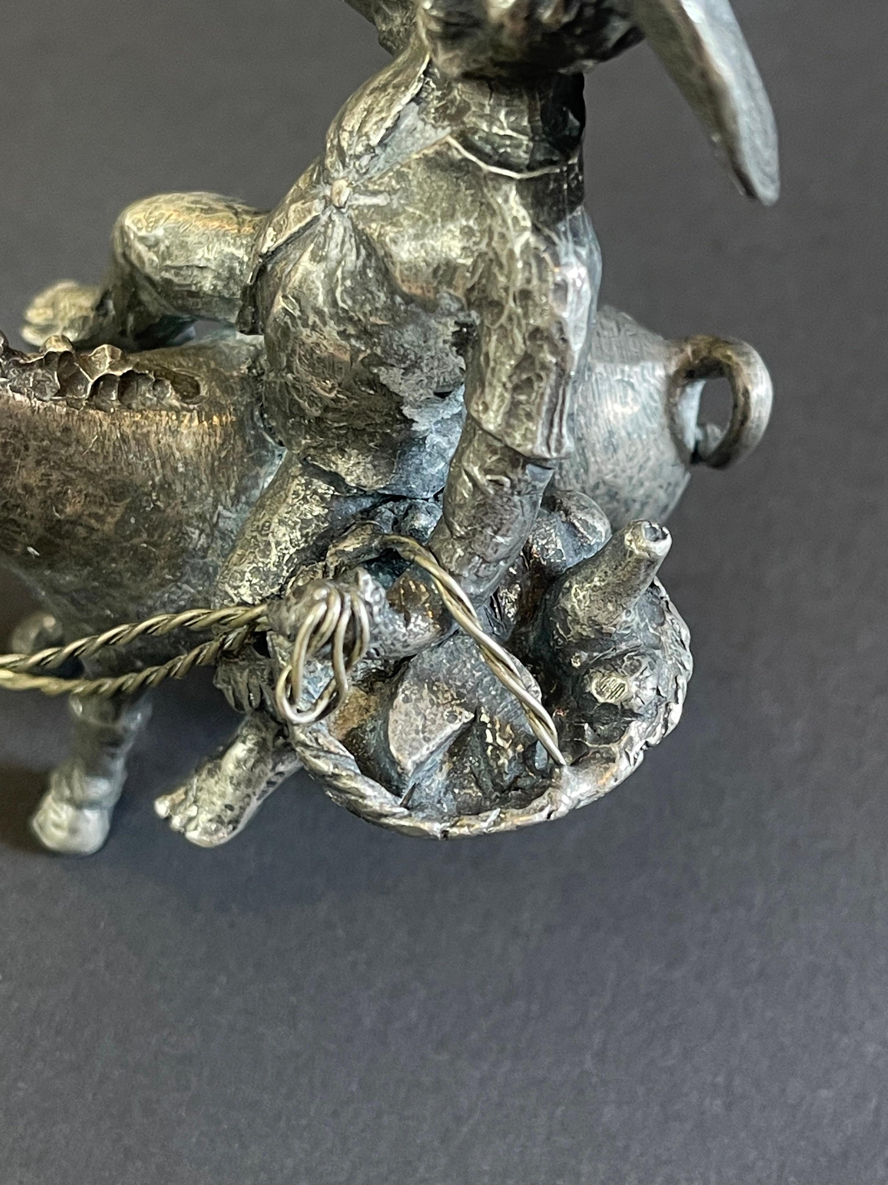 Signed Sancho Panza Riding his Donkey, Pewter Figurine by Michel Laude, France For Sale 1