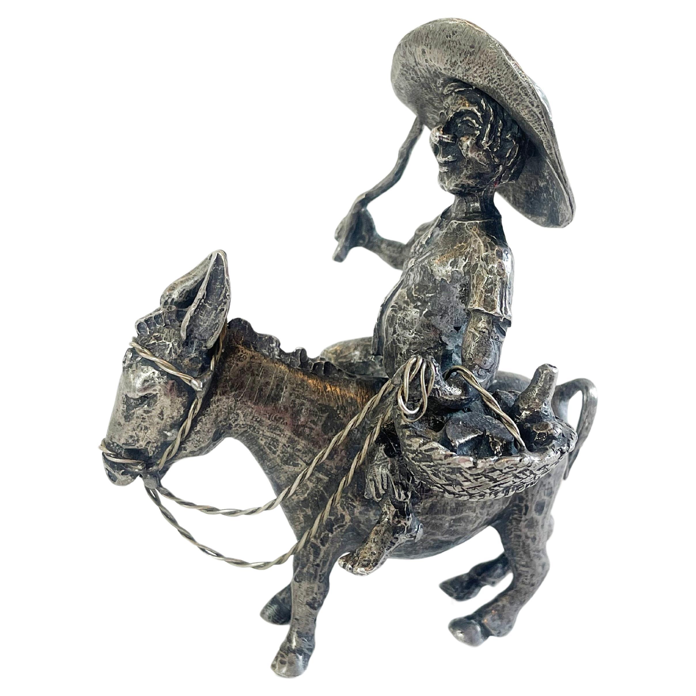 Signed Sancho Panza Riding his Donkey, Pewter Figurine by Michel Laude, France For Sale