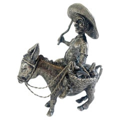 Firmado Sancho Panza montado en su burro, Figurilla de peltre de Michel Laude, Francia
