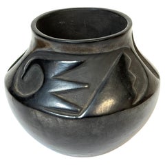 Signed Santa Clara Pueblo Carved Blackware Vase, Juanita Pueblo, Mid 20th C. Signed Santa Clara Pueblo Carved Blackware Vase, Juanita Pueblo, Mid 20th C.
