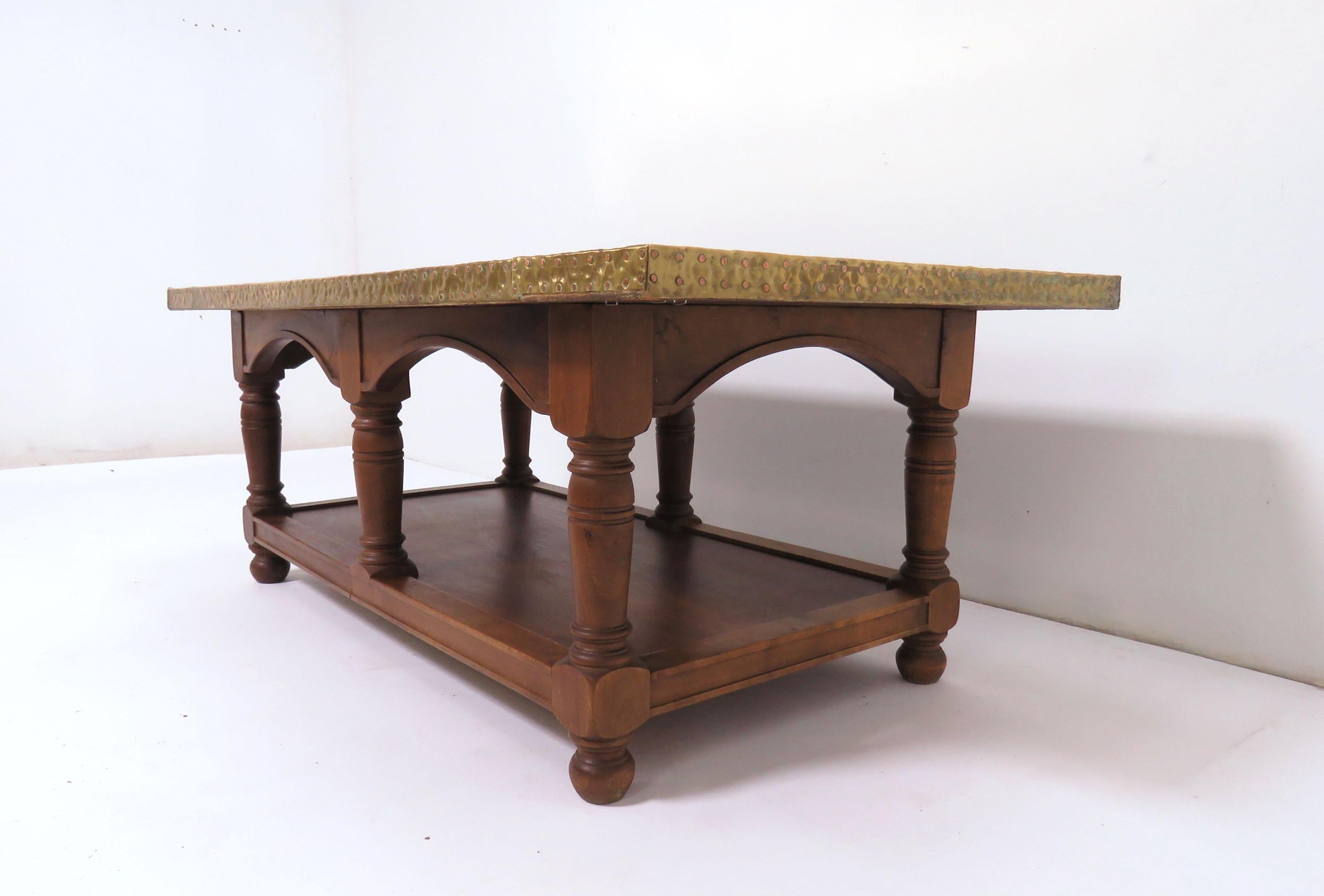 Signed Sarreid Brass Clad and Walnut Coffee Table In Good Condition In Peabody, MA