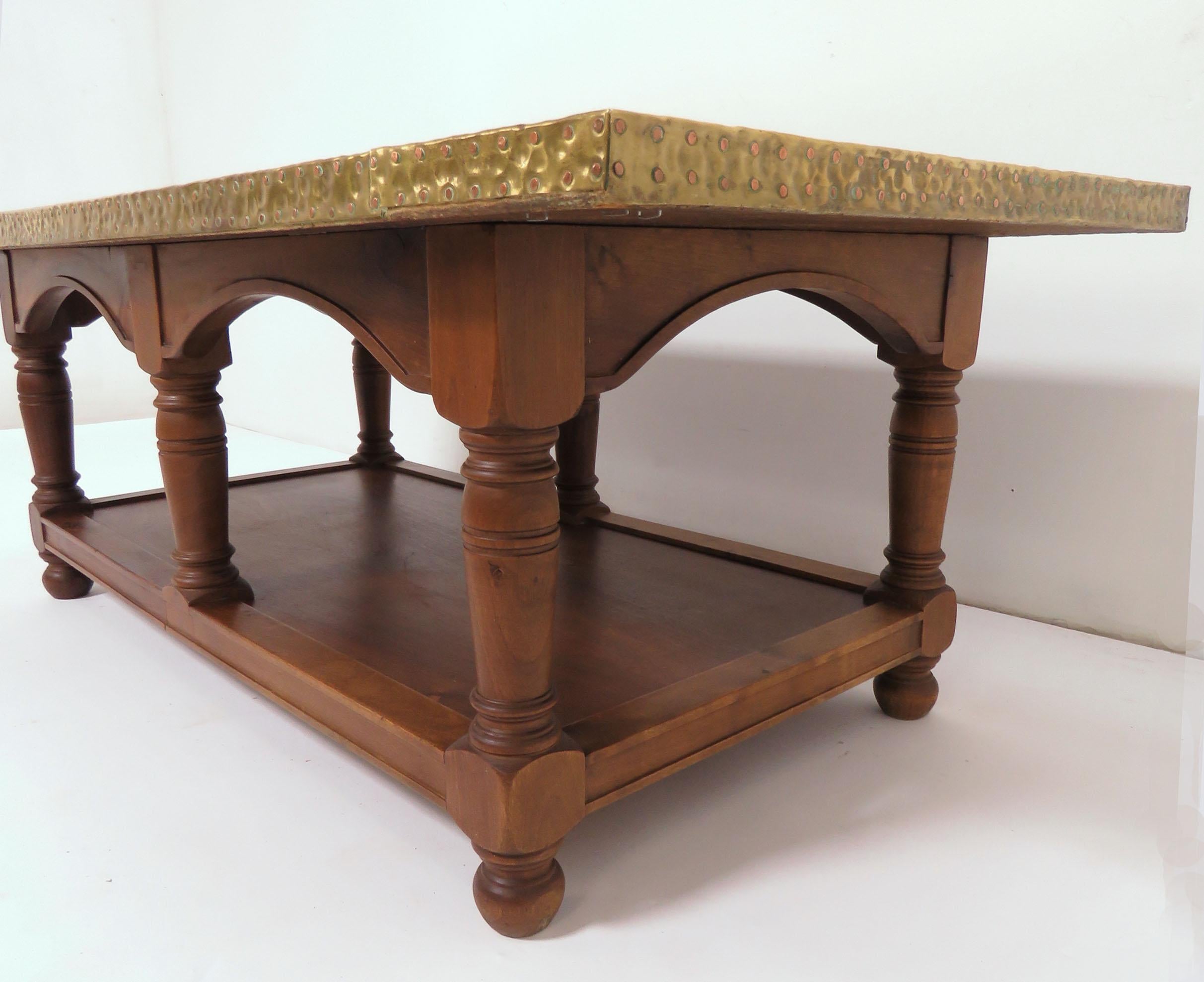 Signed Sarreid Brass Clad and Walnut Coffee Table 1