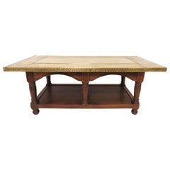 Signed Sarreid Brass Clad and Walnut Coffee Table