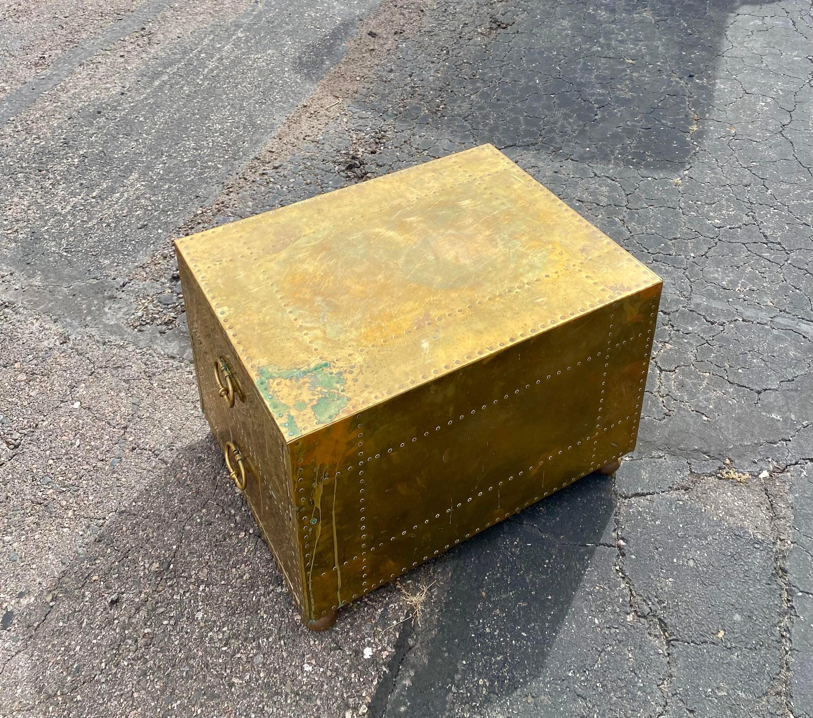 Sarreid Brass Side Table Nightstand on Bun Feet For Sale 3