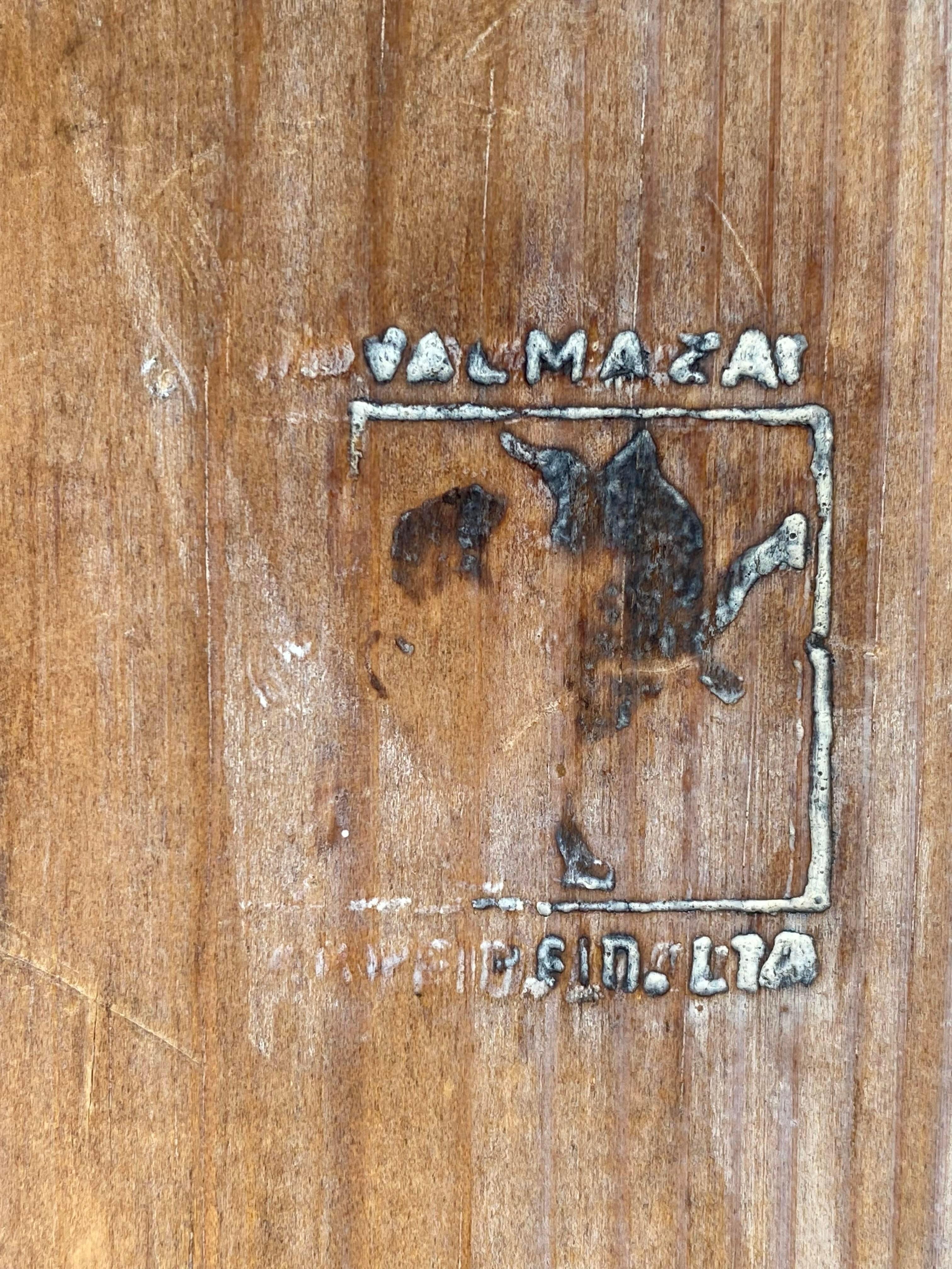 Marked (signed) authentic Sarreid two-drawer chest, perfect as a side/end table or nightstand. Both drawers are deep and extend fully. Chest sits atop original solid turned wood bun feet. Original age-worn patina has developed into a beautiful, rich