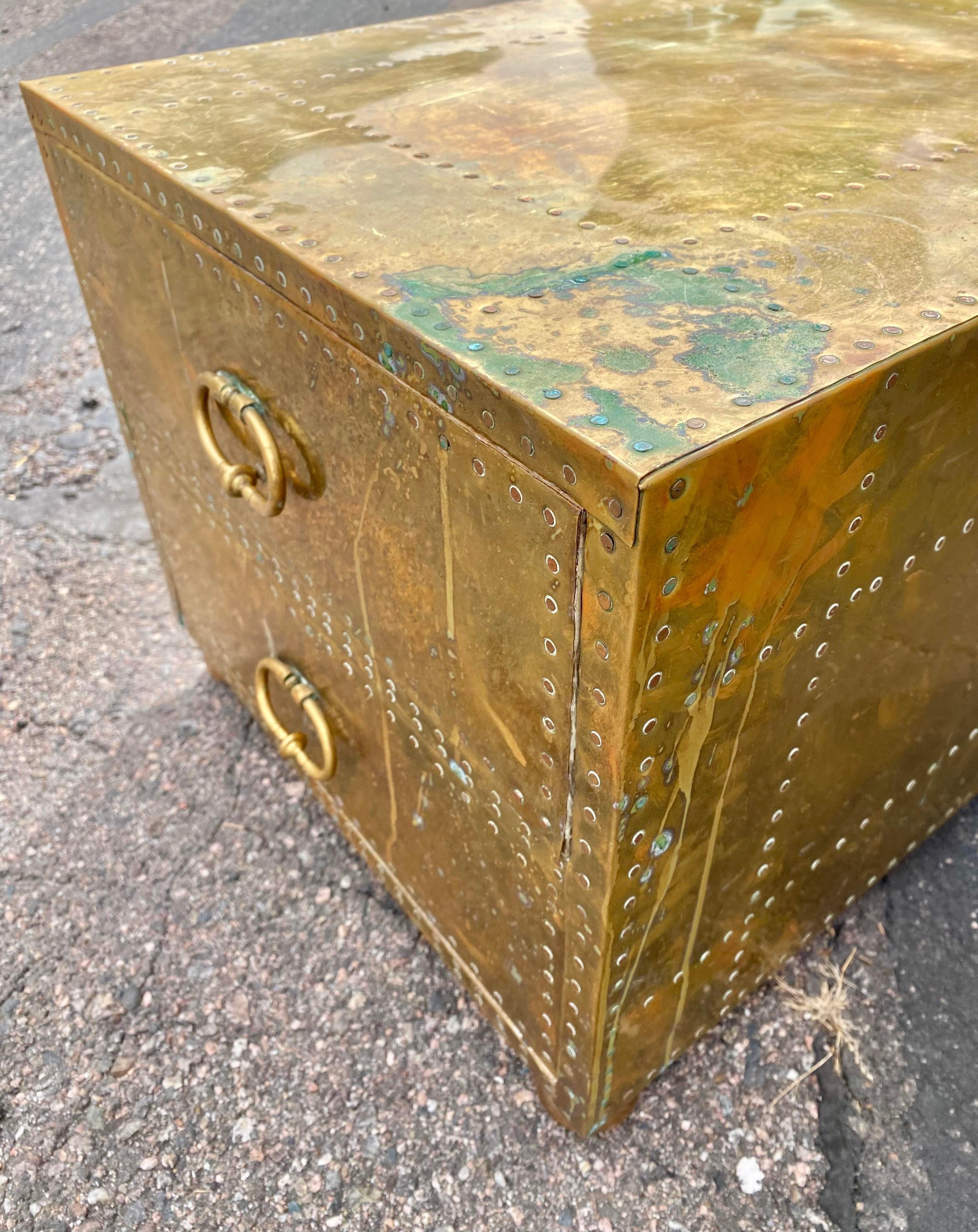 Sarreid Brass Side Table Nightstand on Bun Feet For Sale 1