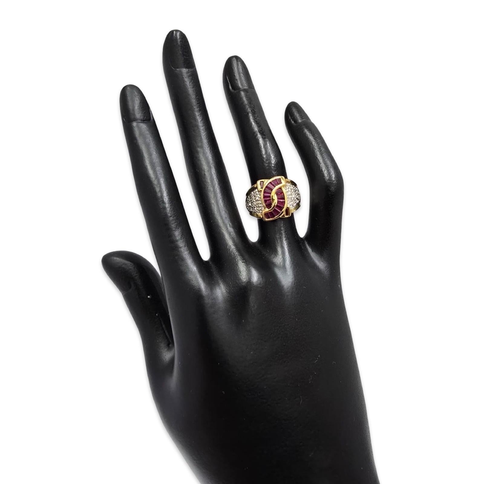 Signed S.B 18K Ruby Baguette & Diamond Pave Statement Ring In Excellent Condition For Sale In Miami, FL