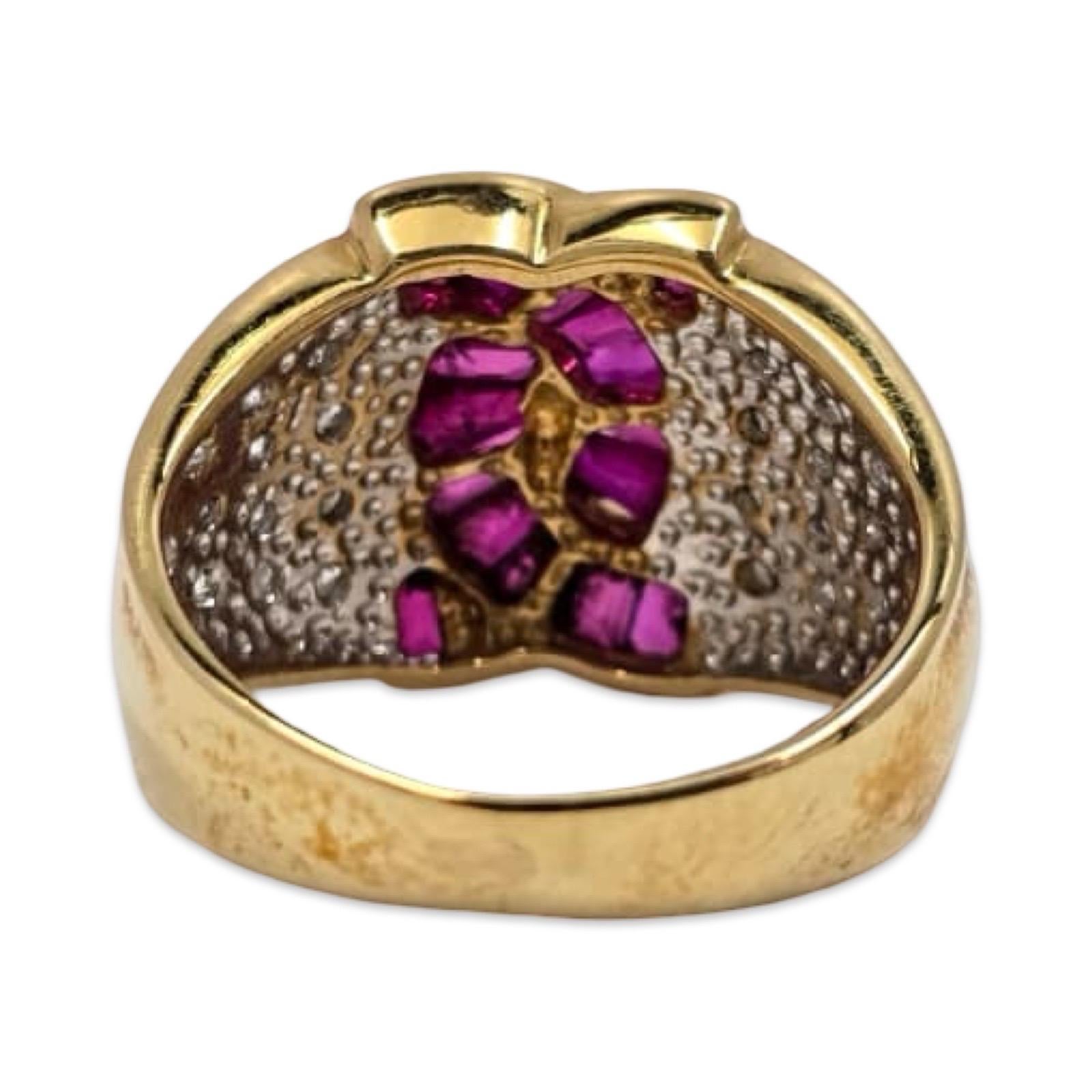 Women's Signed S.B 18K Ruby Baguette & Diamond Pave Statement Ring For Sale