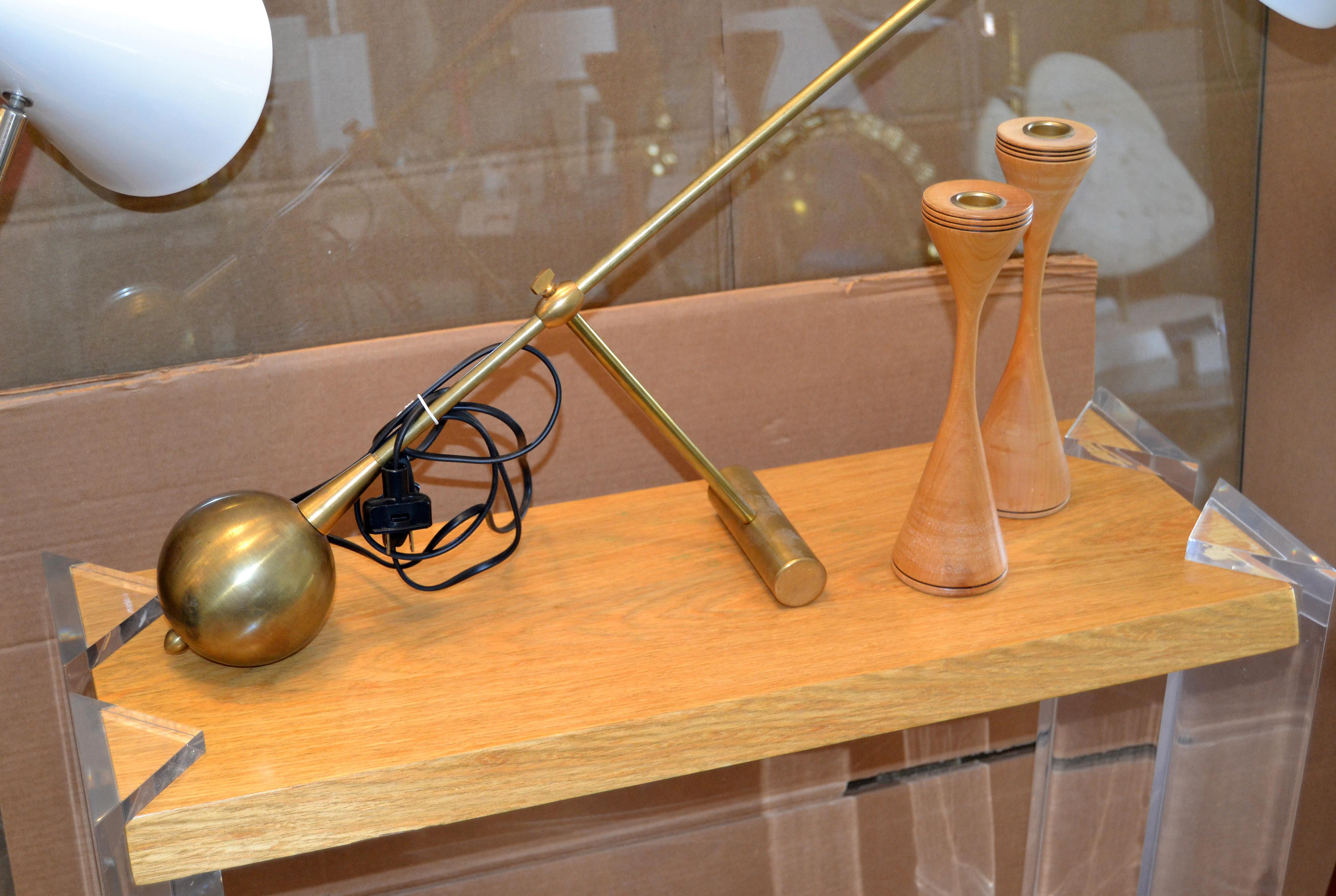Signed Scandinavian Modern Handcrafted Turned Wood and Brass Candleholders, Pair For Sale 1