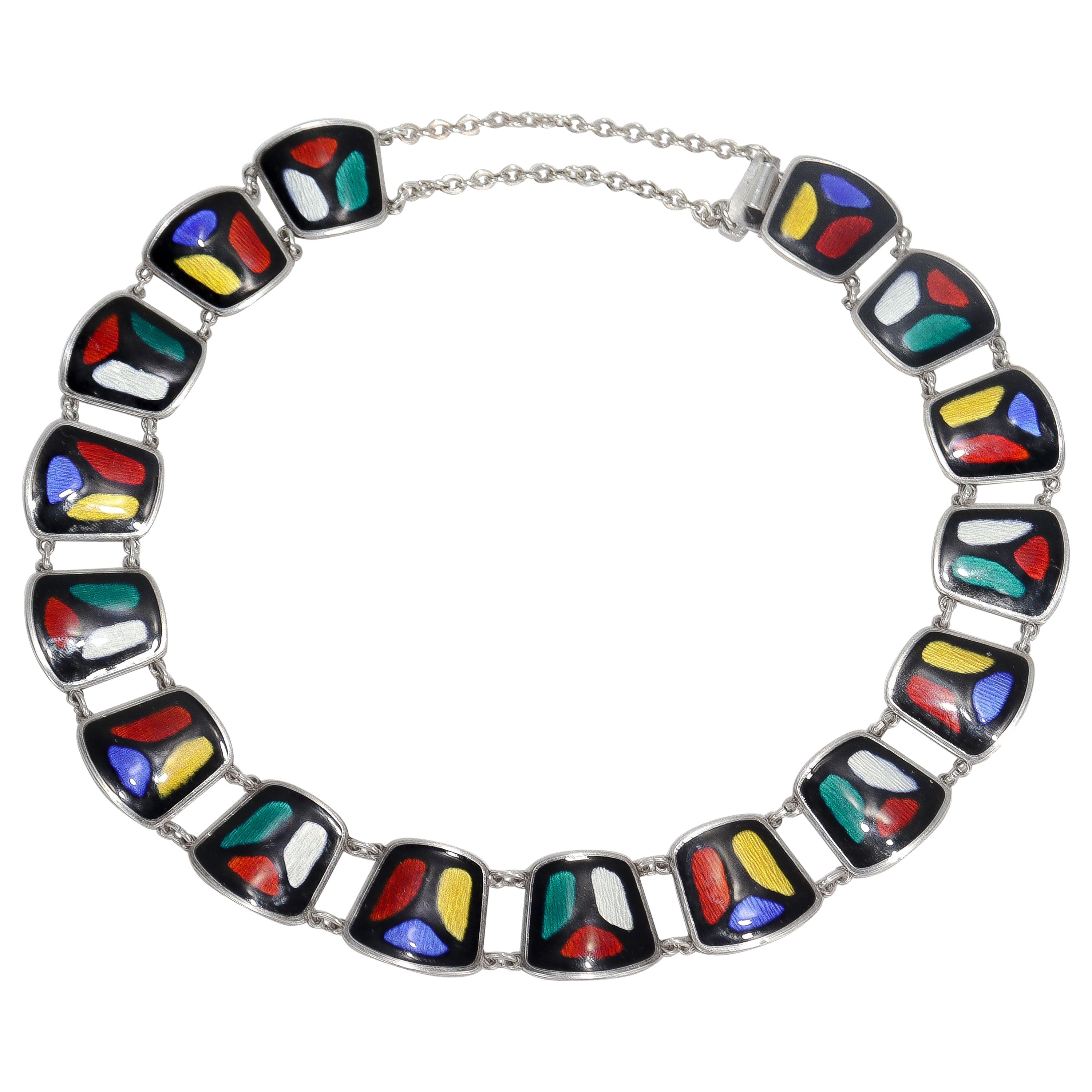 Collana firmata in argento e smalto scandinavo moderno di Knut a Rasmussen