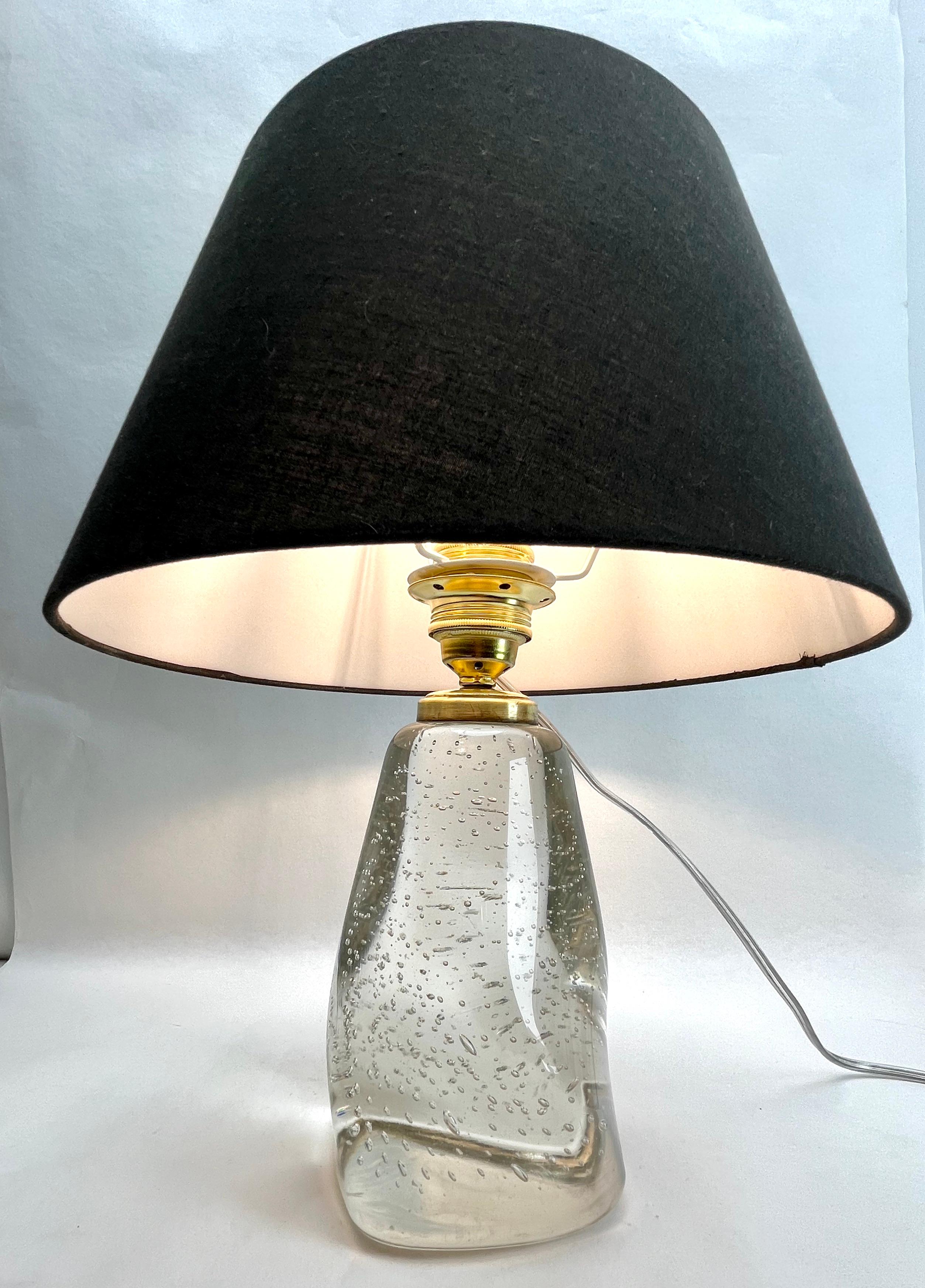 Hand-Crafted  Signed Schneider France Table Lamp a Thick Sommerso 'Clear Crystal Casing'
