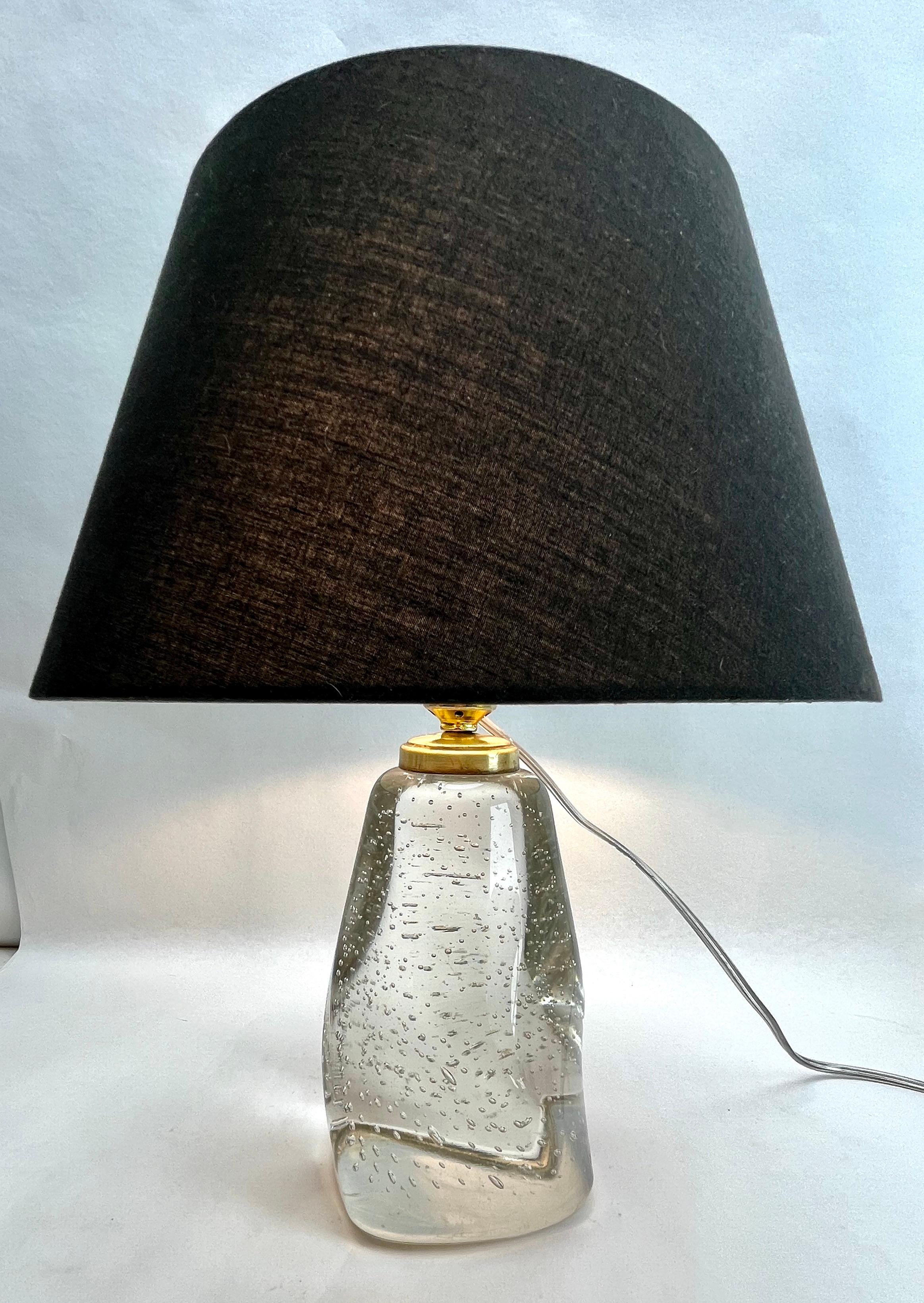  Signed Schneider France Table Lamp a Thick Sommerso 'Clear Crystal Casing' 1