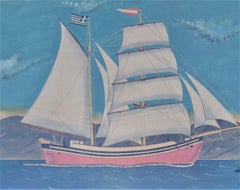Signed Schooner Ship Oil Painting By J.Koitor