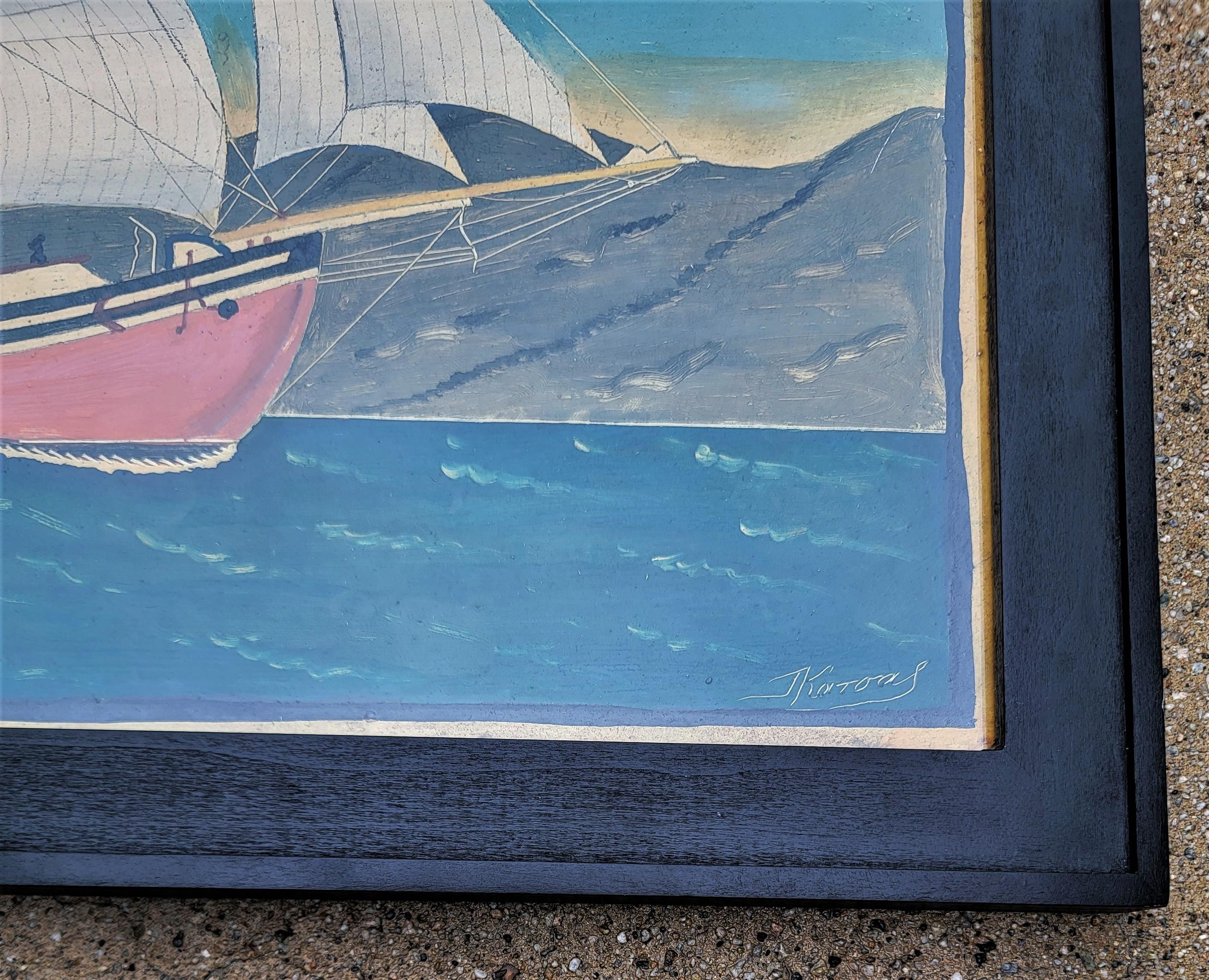 Artisanat Peinture à l'huile de bateau signée Schooner par J.Koitor en vente