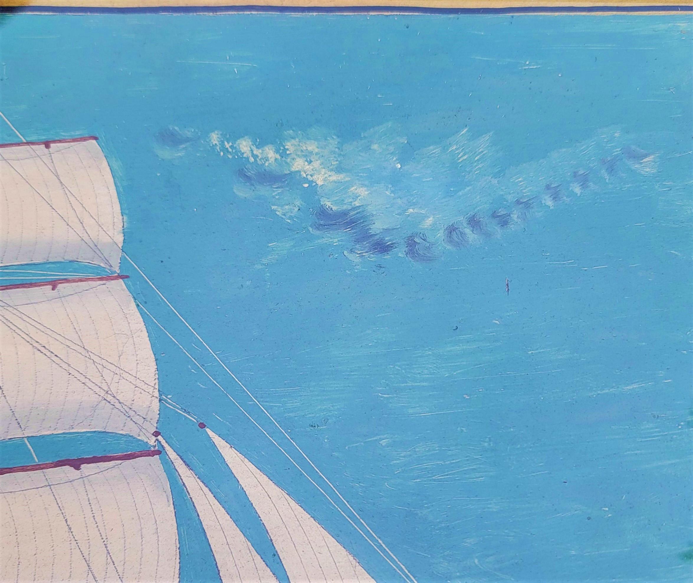 Peinture à l'huile de bateau signée Schooner par J.Koitor Bon état - En vente à Los Angeles, CA