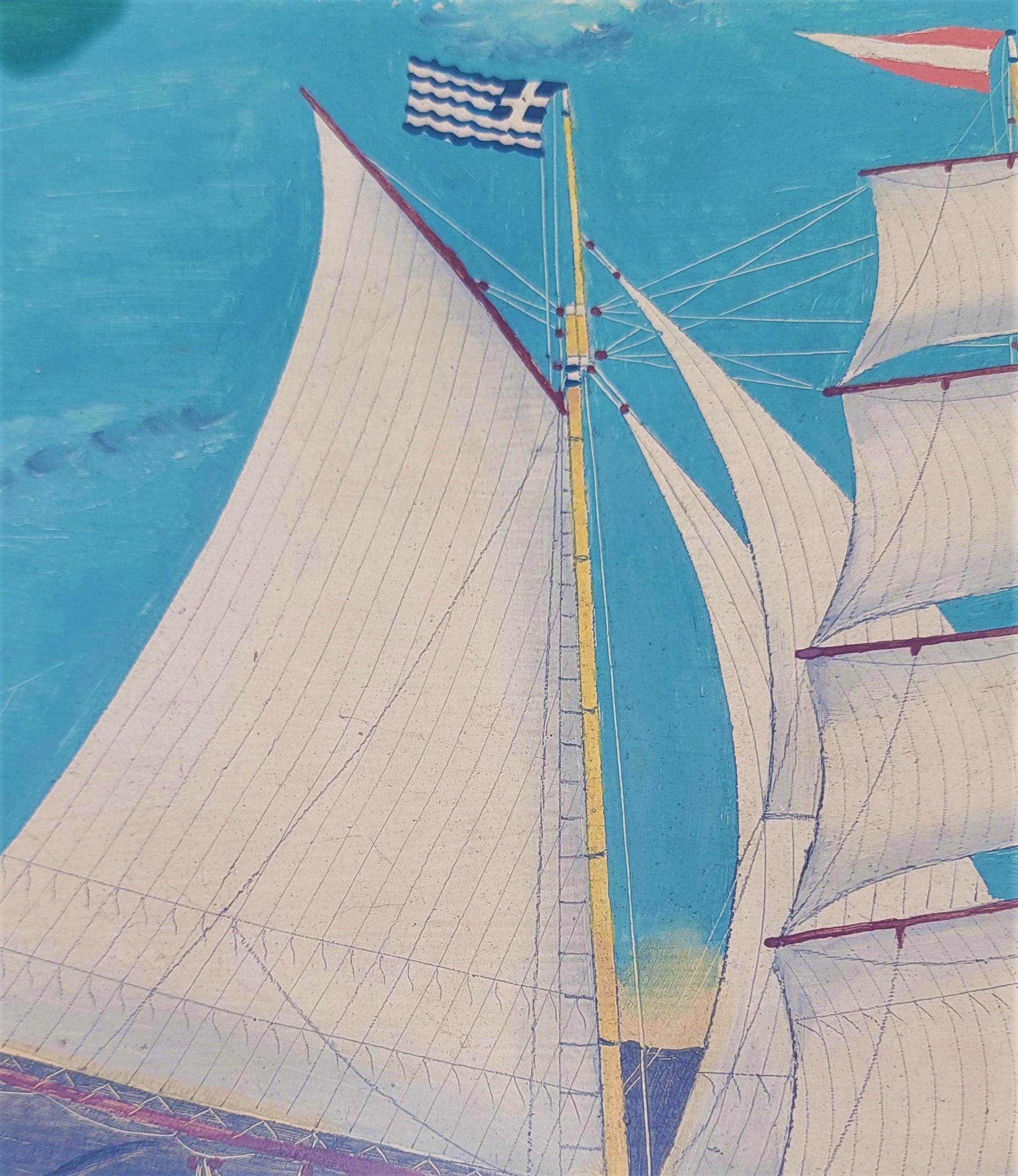 Signed Schooner Ship Oil Painting By J.Koitor In Good Condition For Sale In Los Angeles, CA