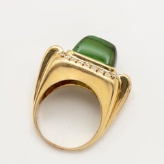 Signed “SED” 18K Yellow Gold Green Tourmaline Diamond Ring