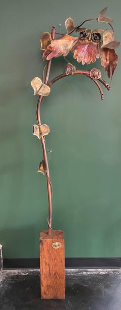 Signed Segal Brutalist Metal Tree with Wood Base