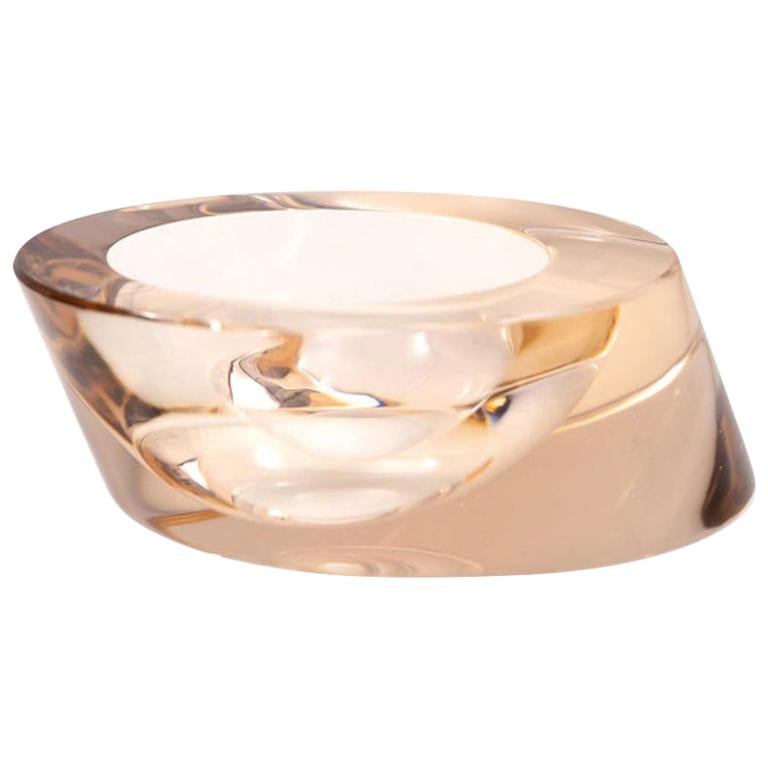 Signed Seguso Vetri d'Arte Blush-Colored Angled Glass Dish, circa 1970 For Sale