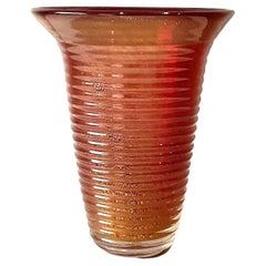 Signed Seguso Vetri D’arte Murano Glass Red Sommerso Vase with Gold Leaf
