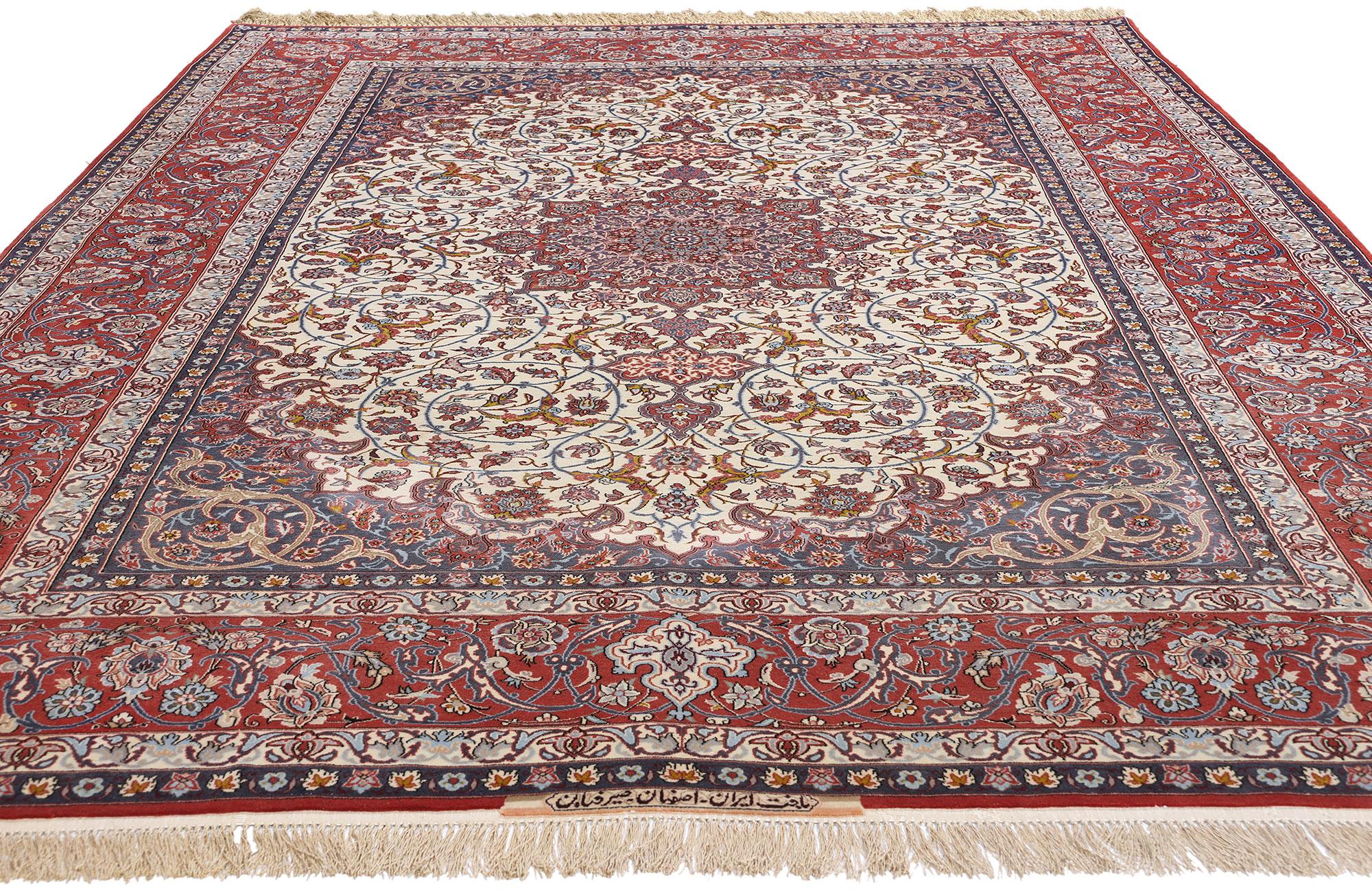 Neoclassical 1960's Seirafian Ivory Persian Isfahan Carpet with Traditional Style For Sale