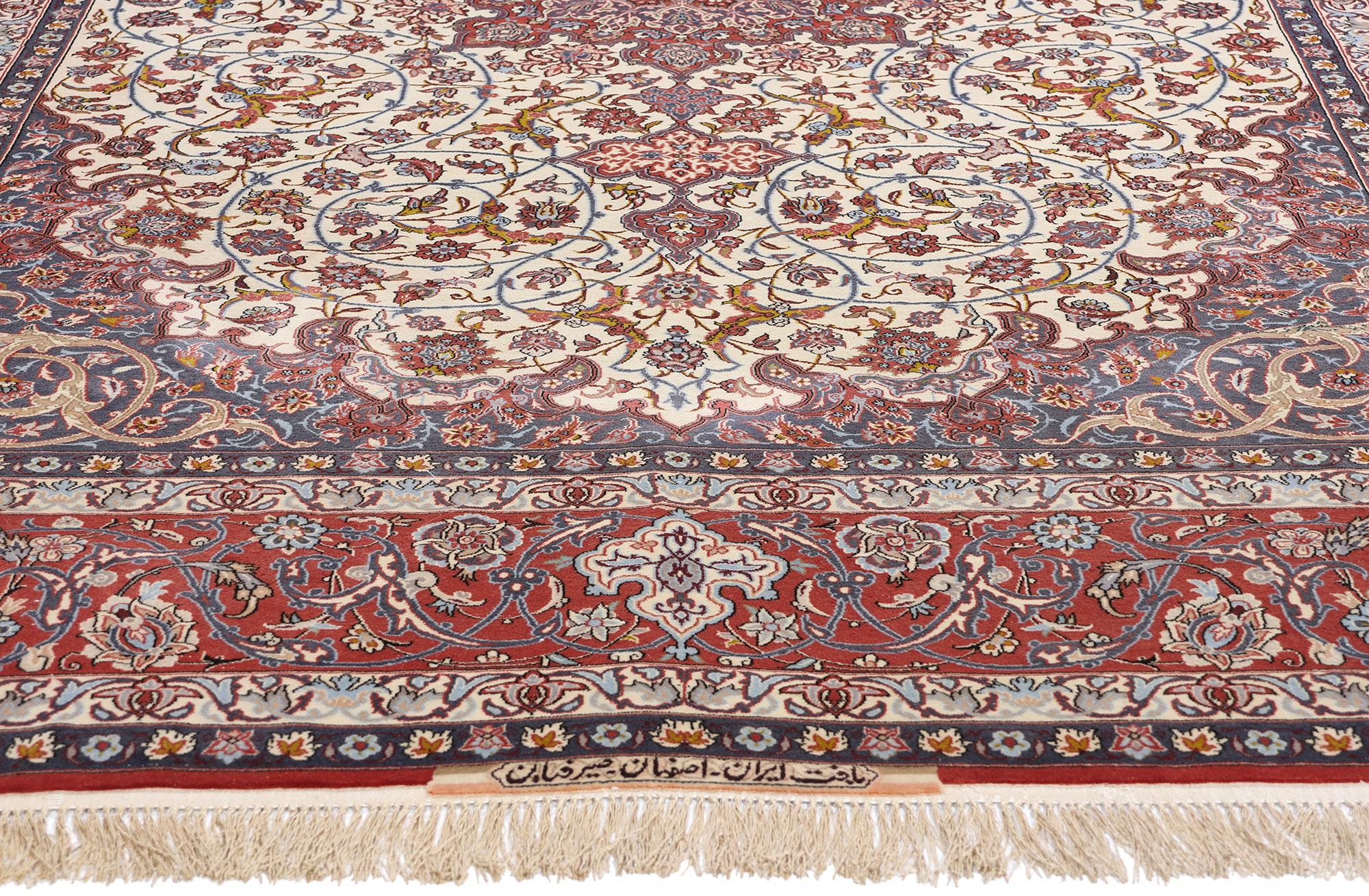 Hand-Knotted 1960's Seirafian Ivory Persian Isfahan Carpet with Traditional Style For Sale