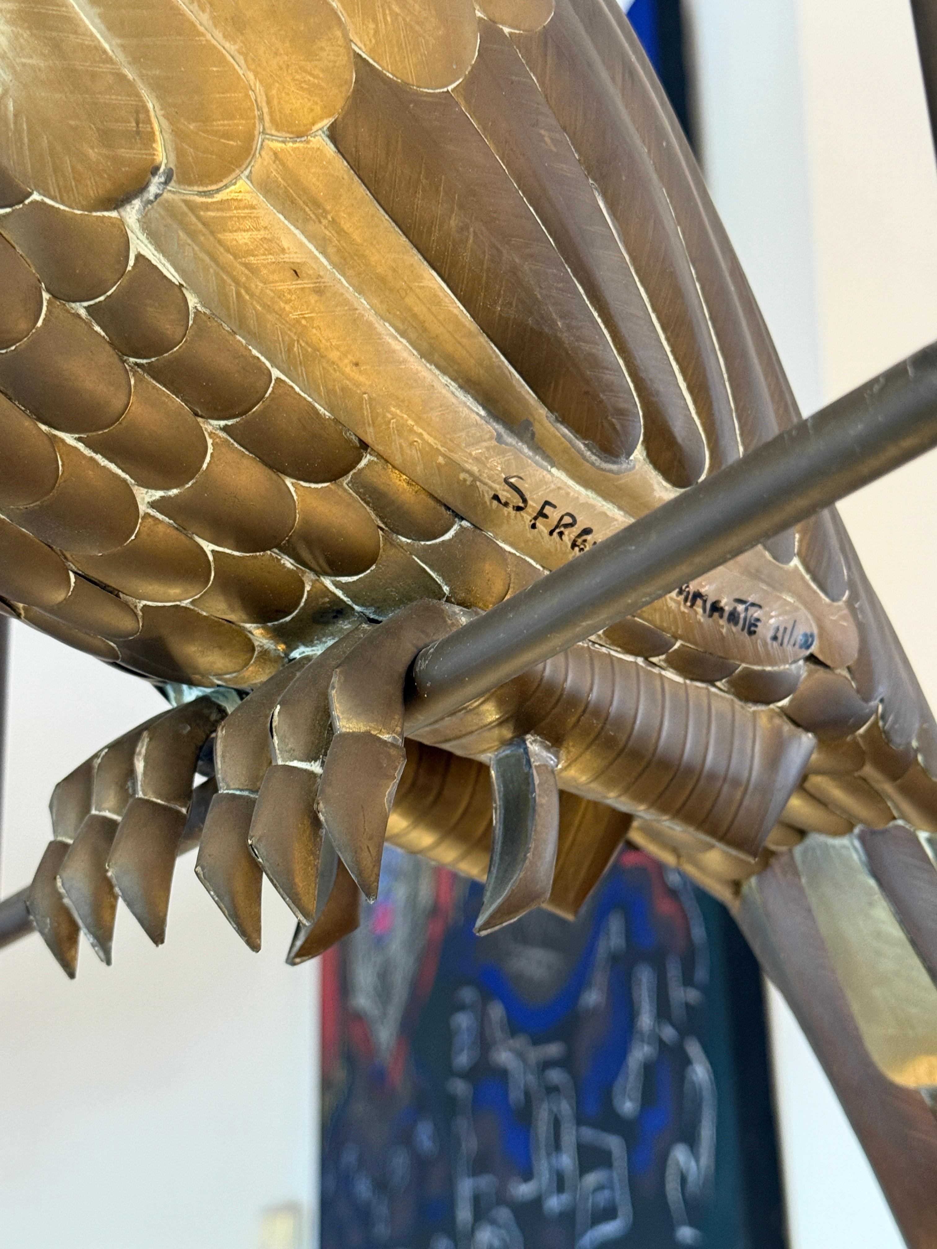 SIGNED Sergio Bustamante Brass Patchwork Tropical Bird Hanging Sculpture For Sale 1