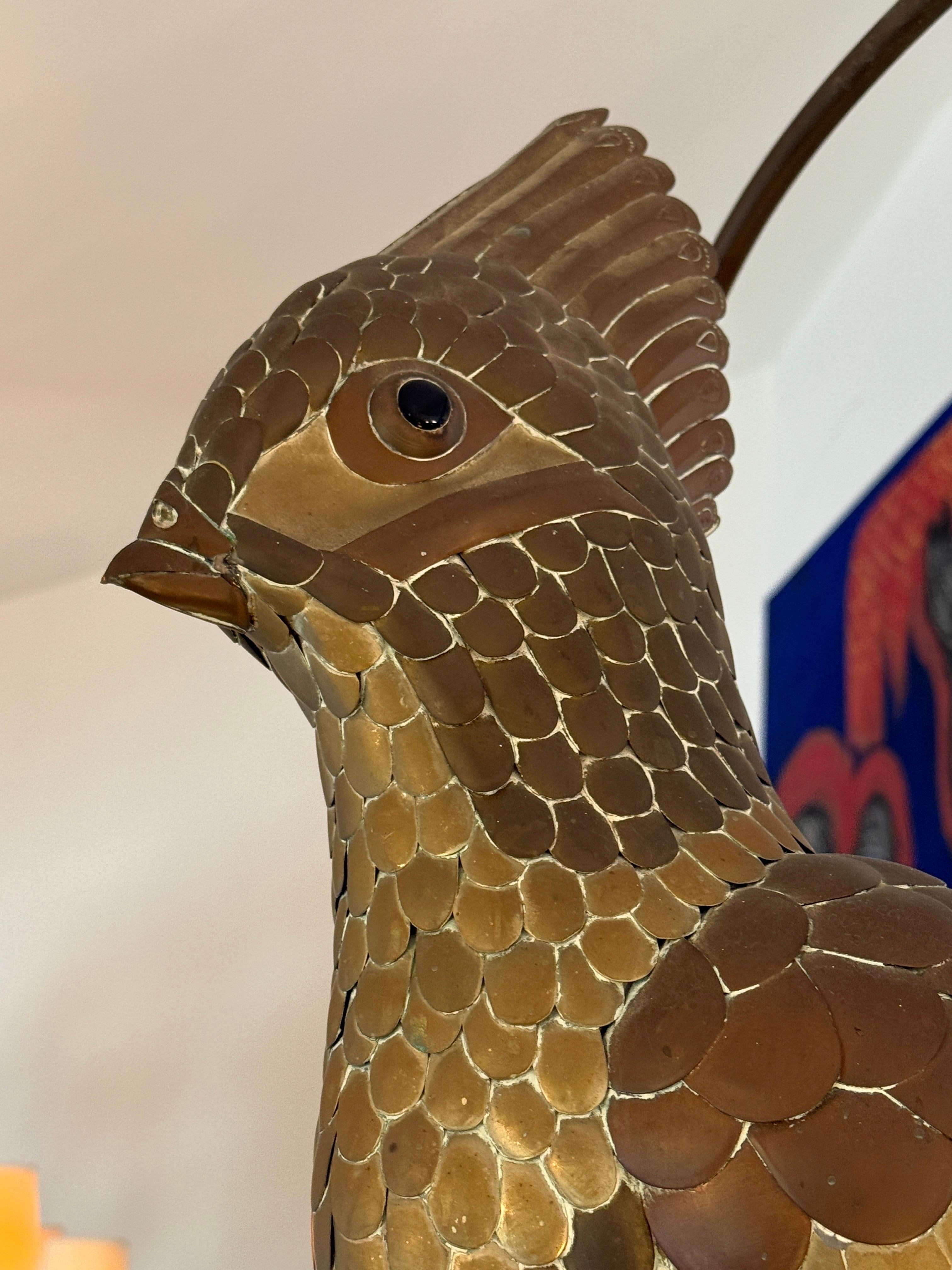 SIGNED Sergio Bustamante Brass Patchwork Tropical Bird Hanging Sculpture For Sale 3