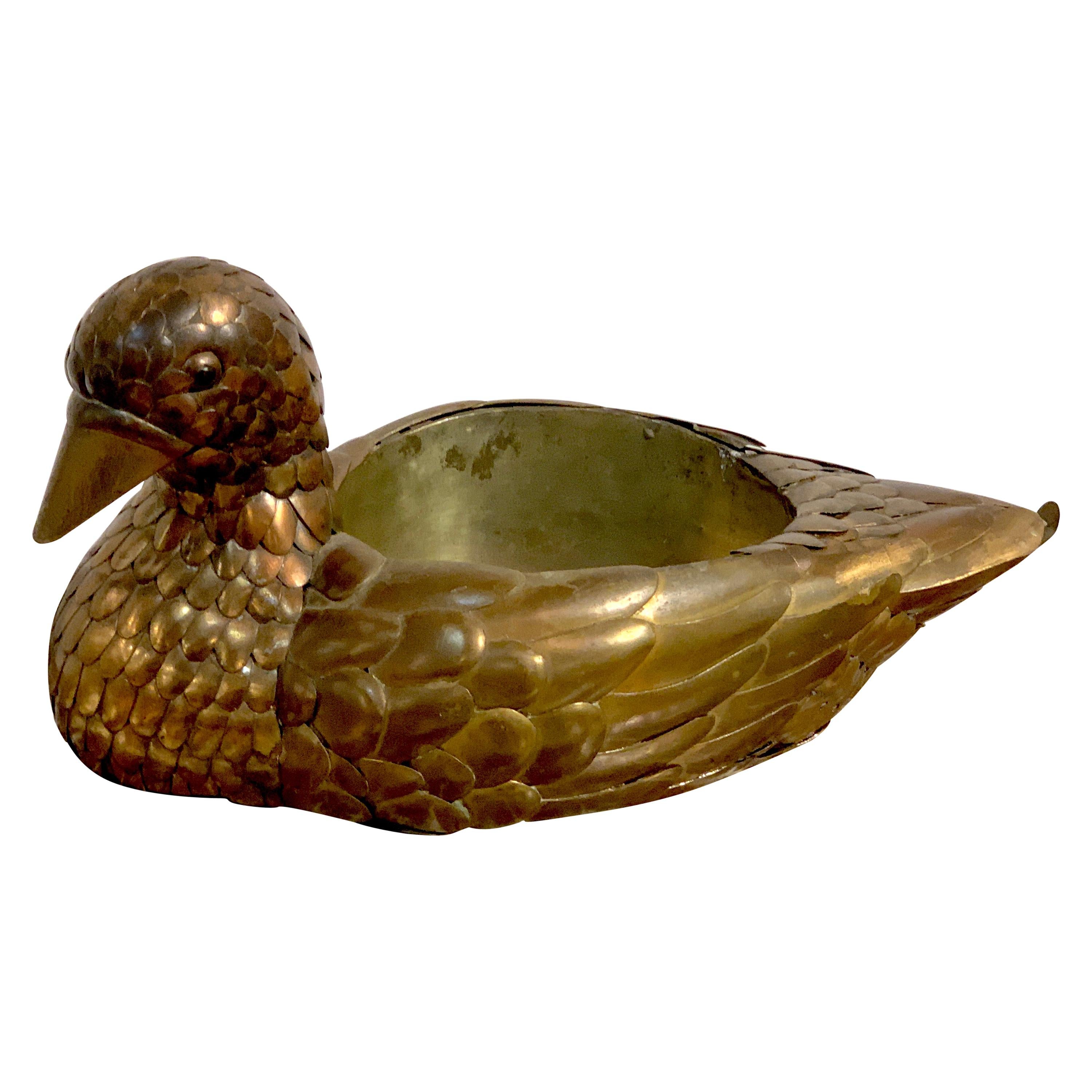 Signed Sergio Bustamante Copper and Brass Bird Centerpiece For Sale