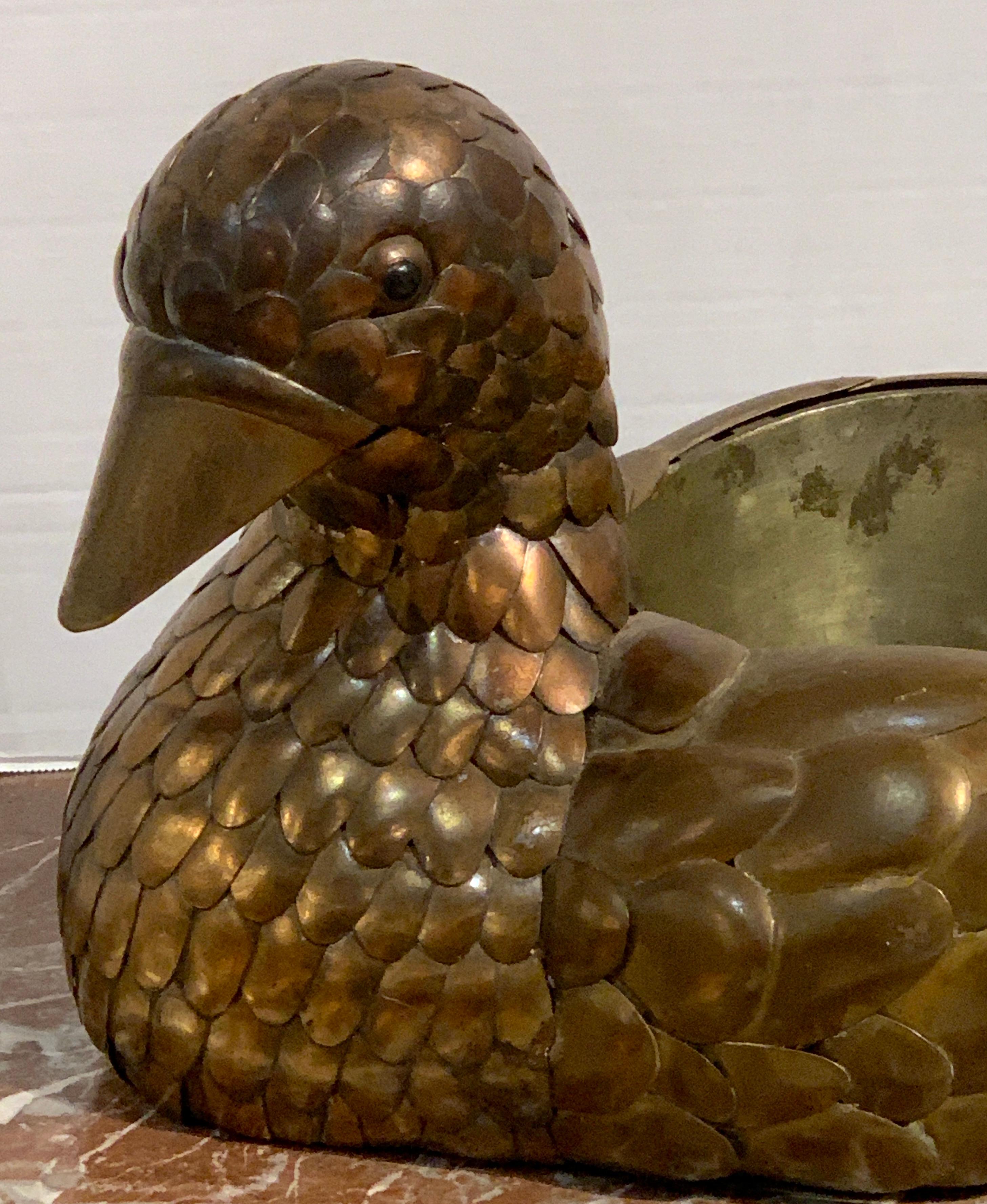 Mid-Century Modern Signed Sergio Bustamante Copper and Brass Bird Centerpiece For Sale