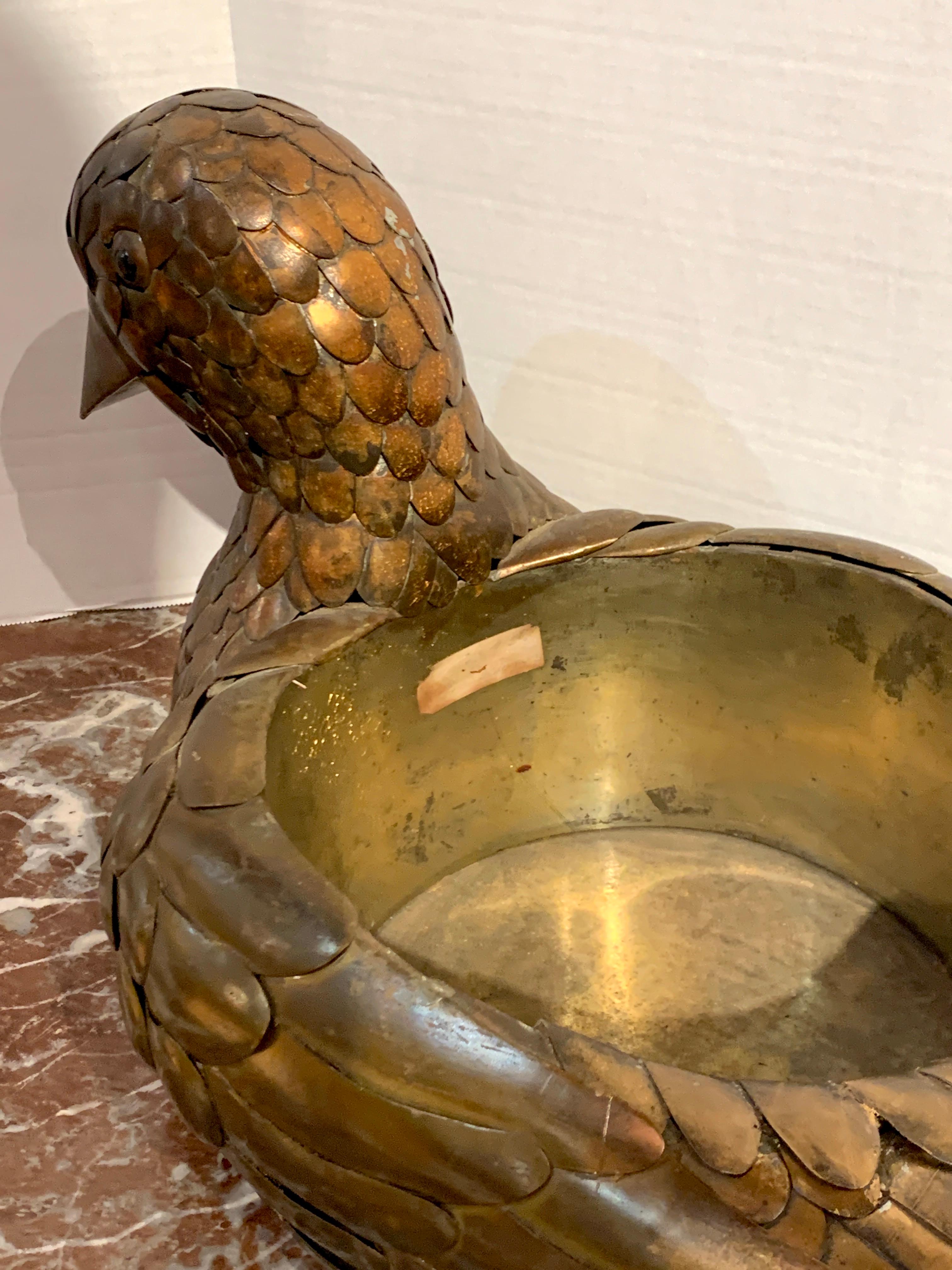 Mexican Signed Sergio Bustamante Copper and Brass Bird Centerpiece For Sale