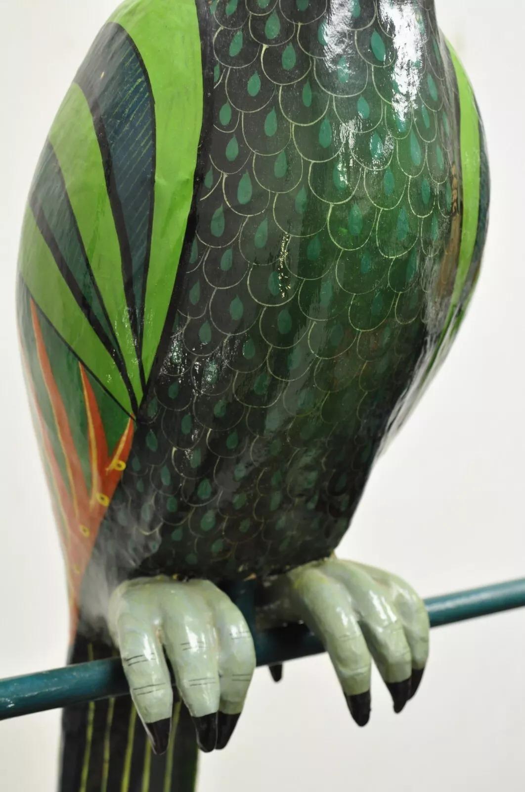 Signed Sergio Bustamante Paper Mache Green Parrot Bird Hanging Sculpture For Sale 4