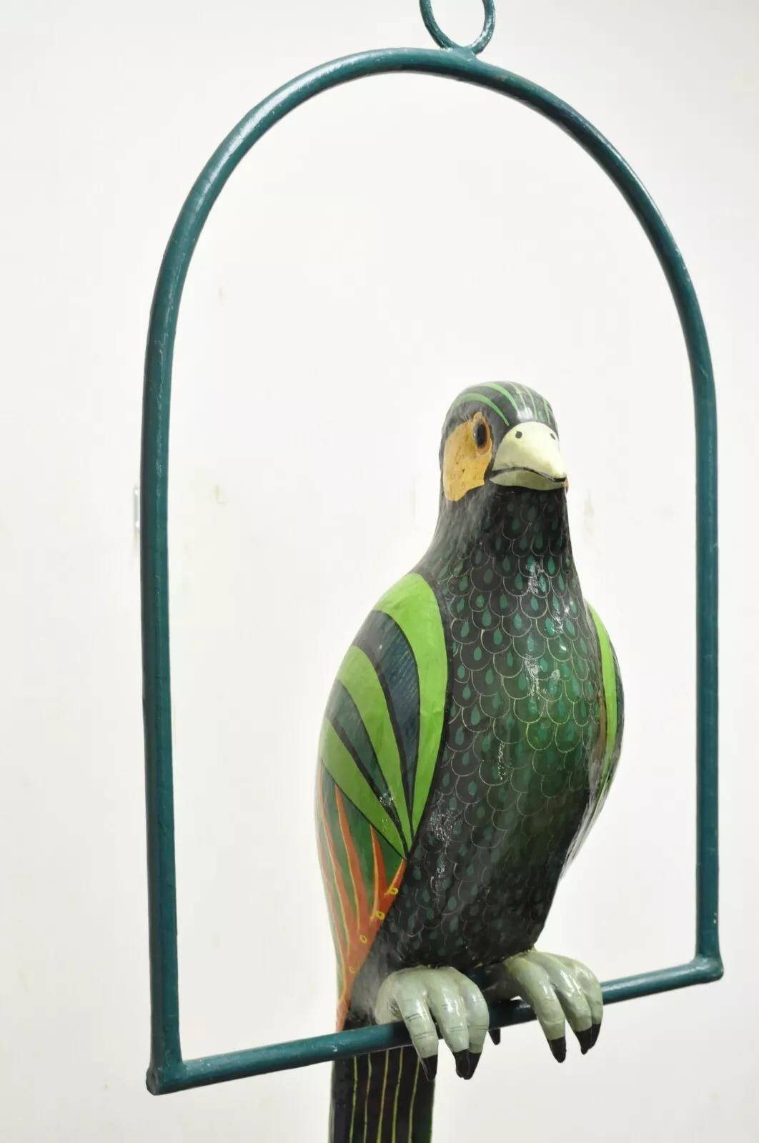 Signed Sergio Bustamante Paper Mache Green Parrot Bird Hanging Sculpture For Sale 5