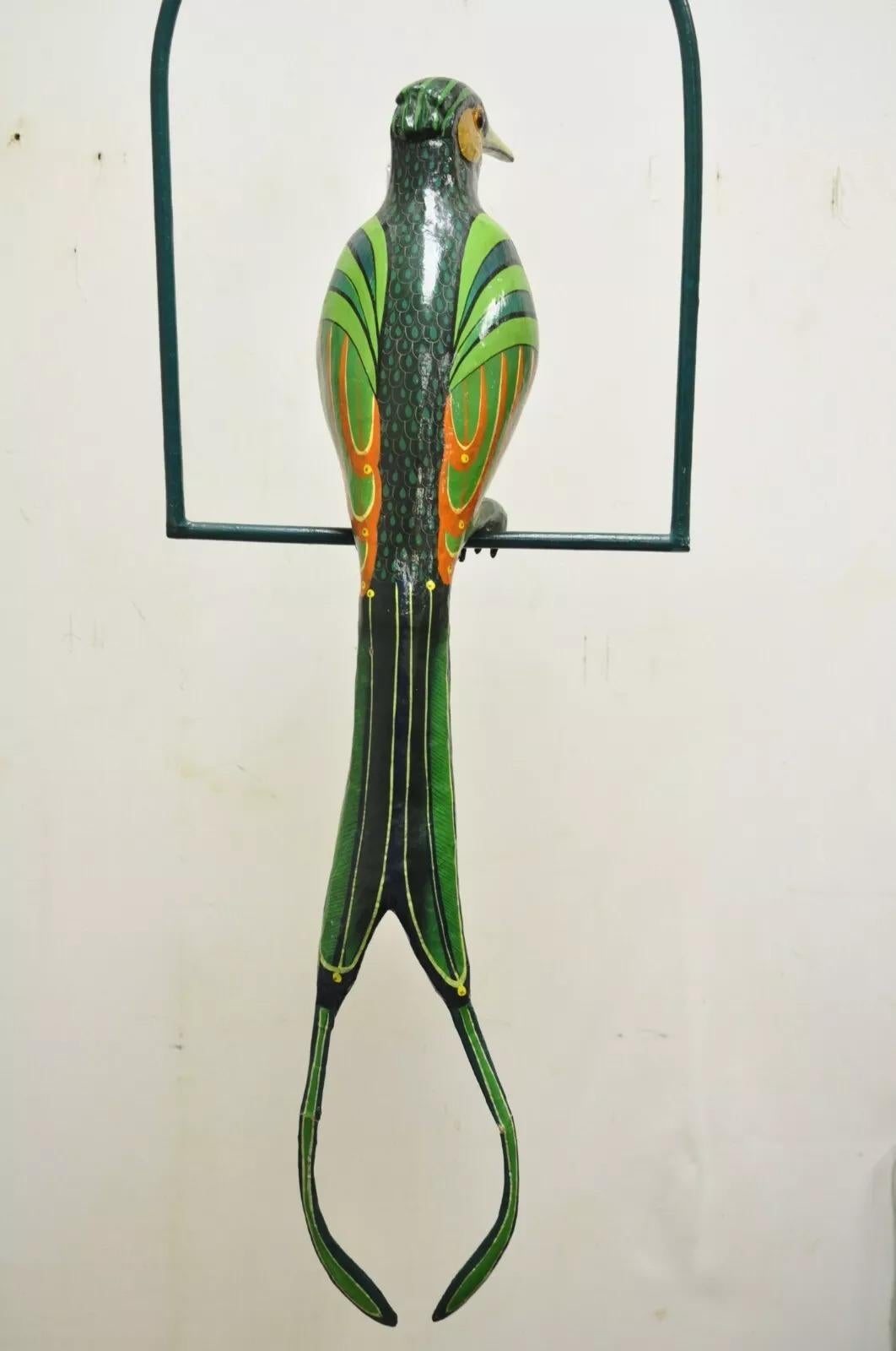 Other Signed Sergio Bustamante Paper Mache Green Parrot Bird Hanging Sculpture For Sale